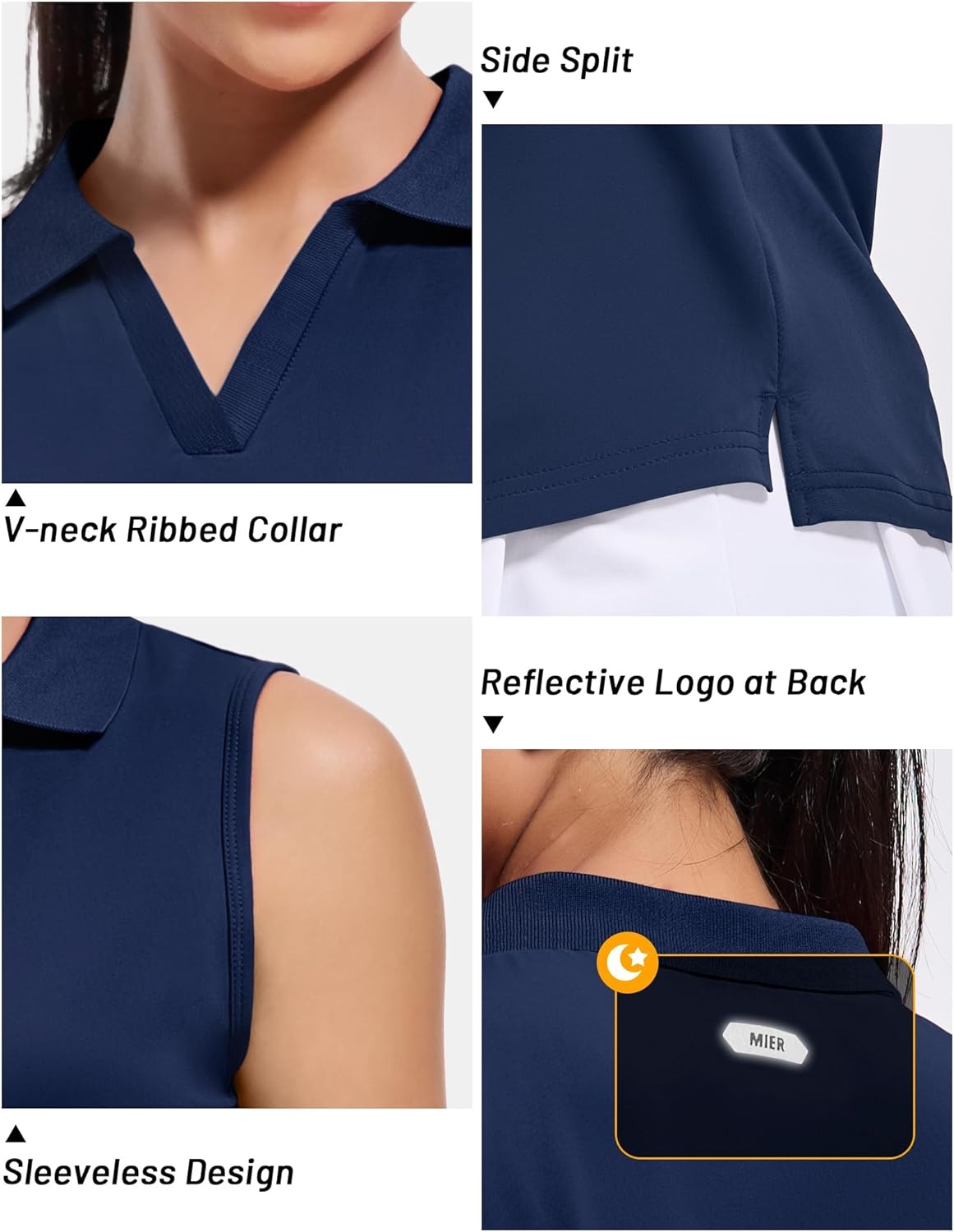 image:imageMIER Womens Sleeveless Golf Polo Shirts Dry Fit Collared Tank Tops V Neck Ribbed Athletic Tennis Shirt Moisture WickingNavy