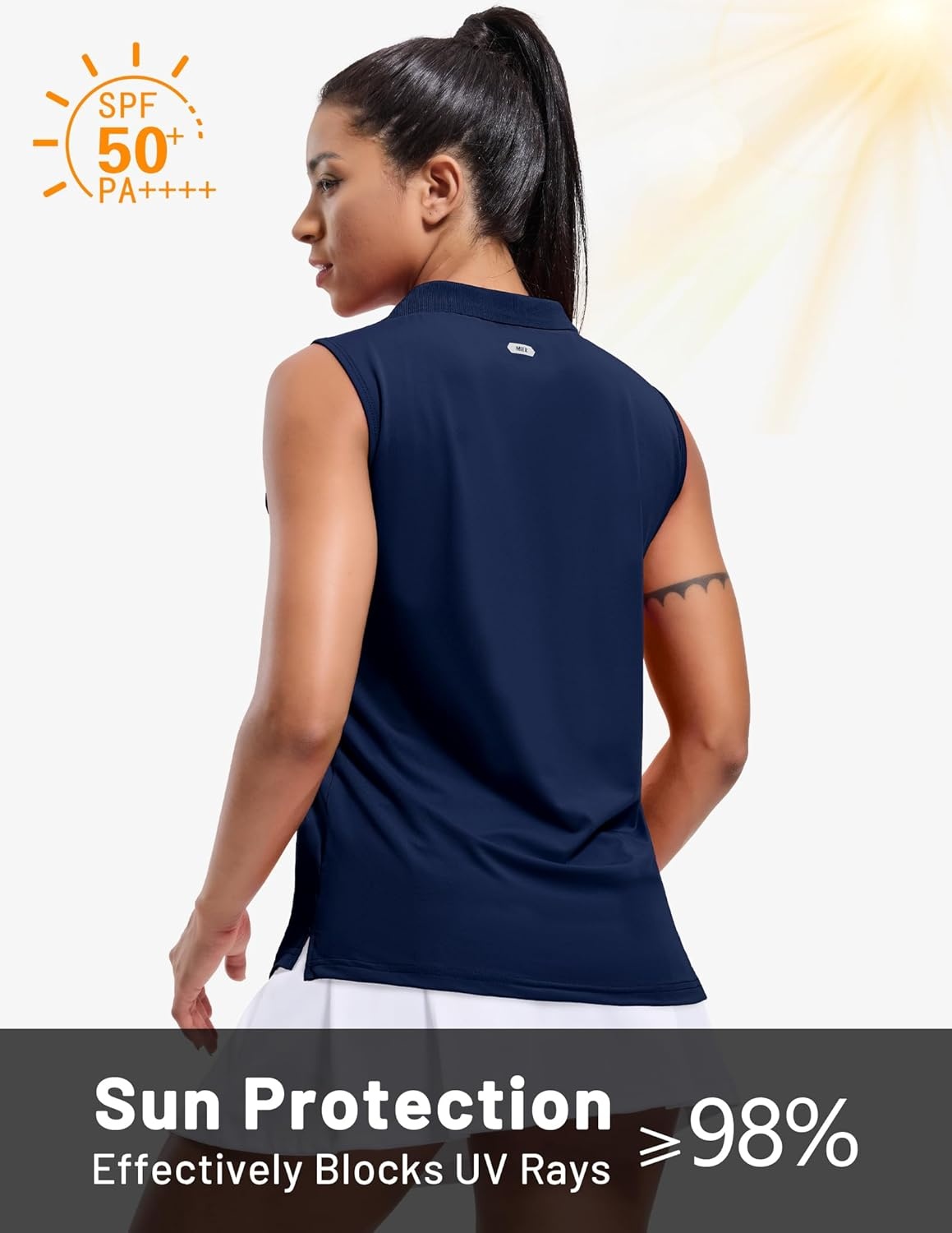 image:imageMIER Womens Sleeveless Golf Polo Shirts Dry Fit Collared Tank Tops V Neck Ribbed Athletic Tennis Shirt Moisture WickingNavy