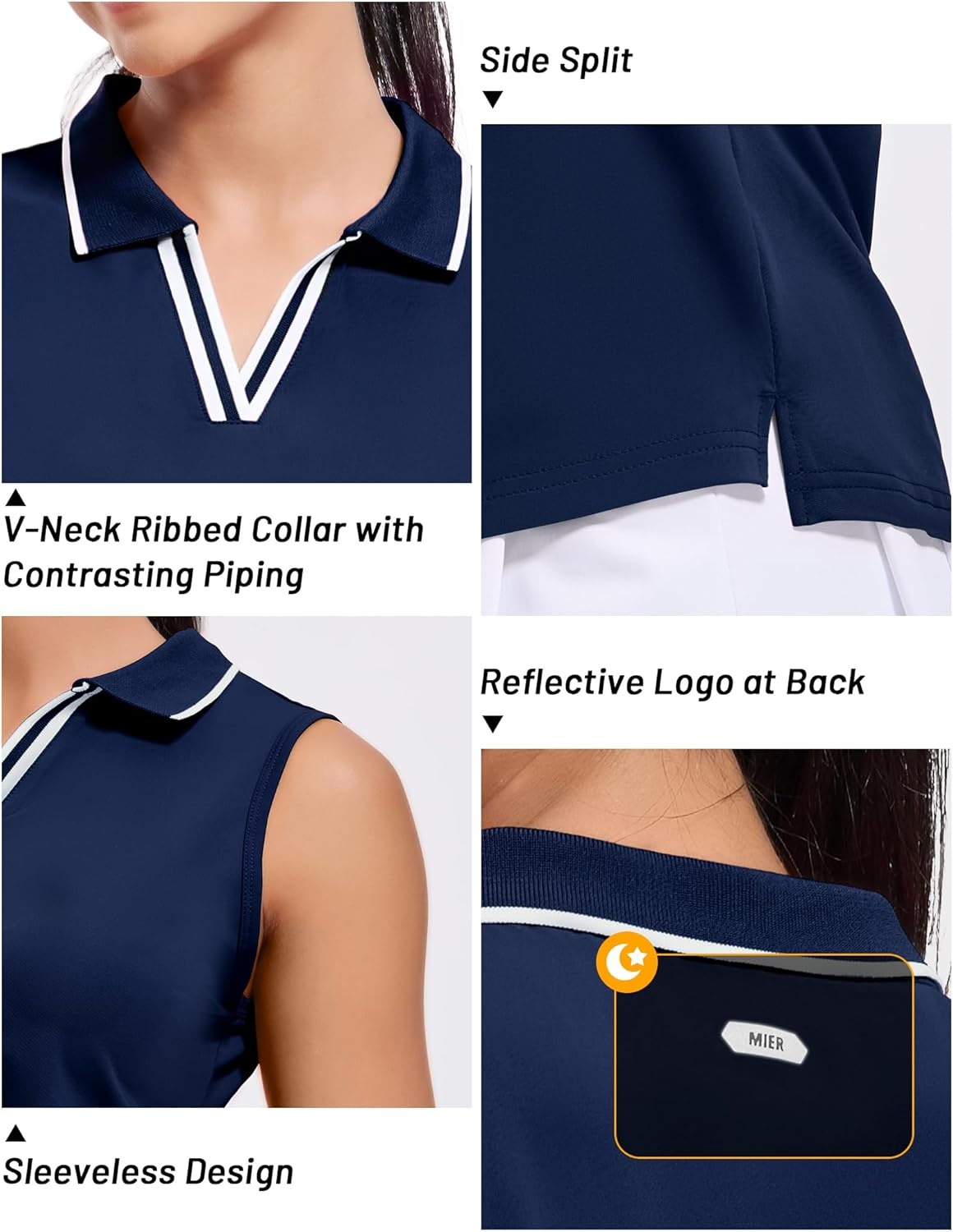 image:imageMIER Womens Sleeveless Golf Polo Shirts Dry Fit Collared Tank Tops V Neck Ribbed Athletic Tennis Shirt Moisture WickingNavyWhite