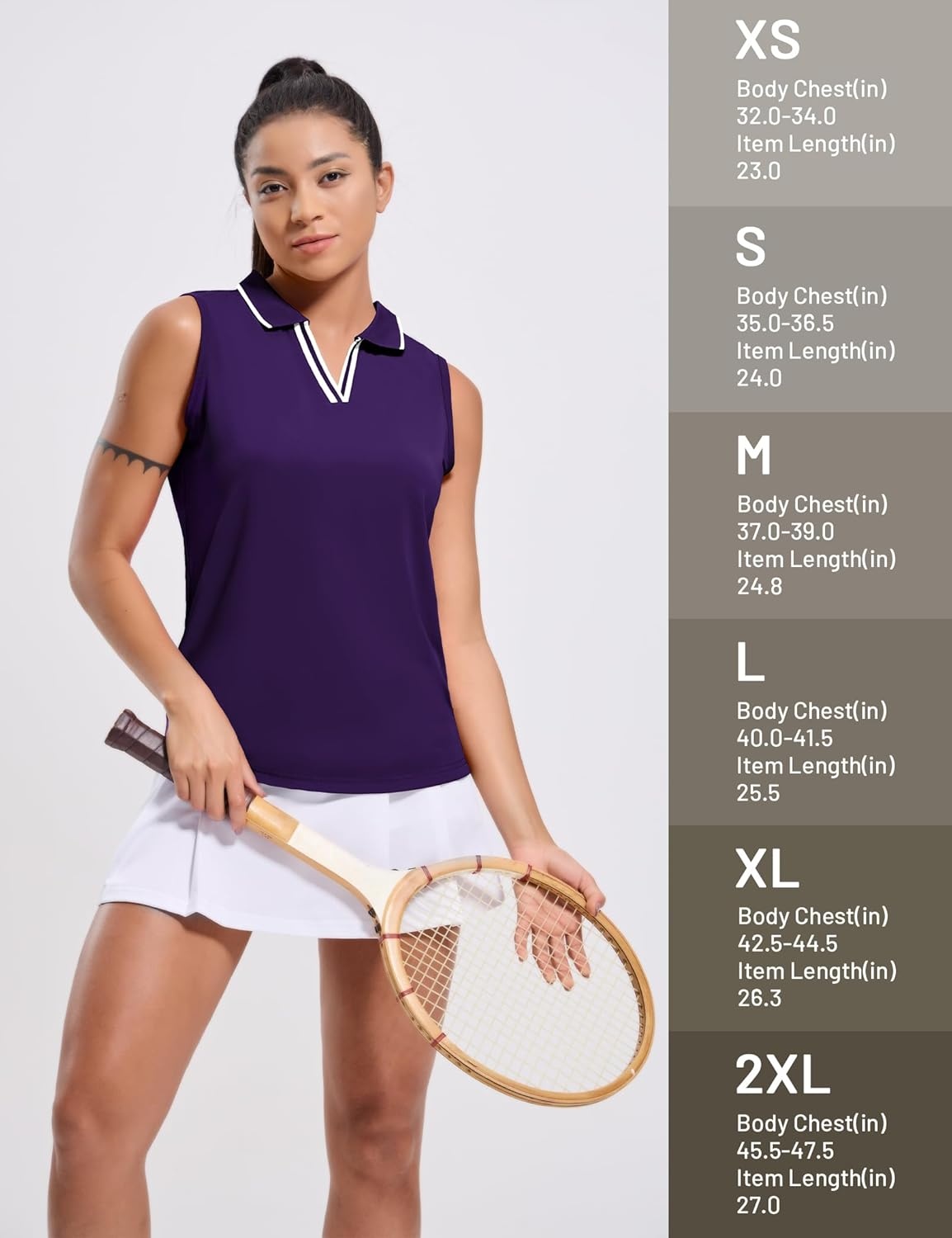 image:imageMIER Womens Sleeveless Golf Polo Shirts Dry Fit Collared Tank Tops V Neck Ribbed Athletic Tennis Shirt Moisture WickingPurpleWhite