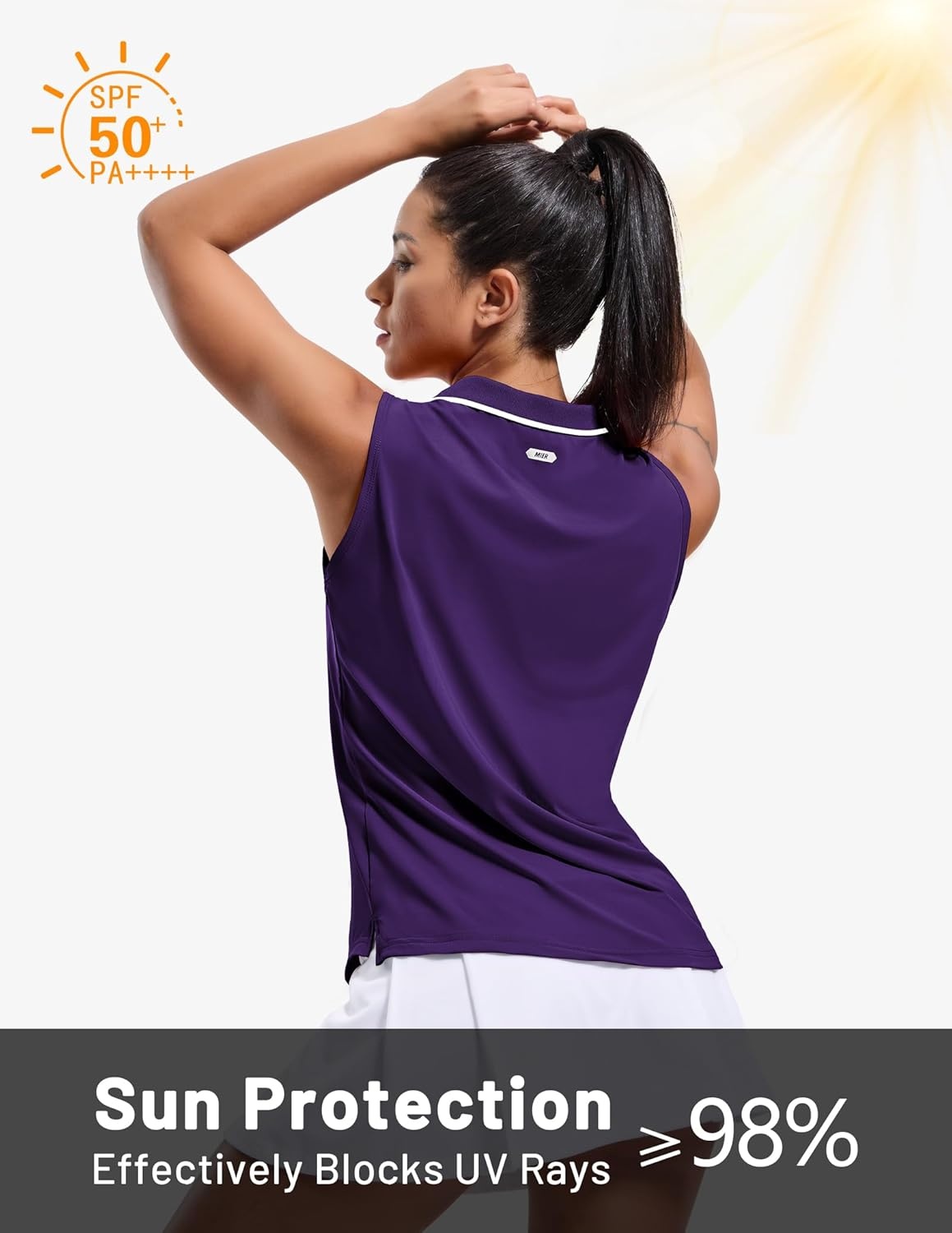 image:imageMIER Womens Sleeveless Golf Polo Shirts Dry Fit Collared Tank Tops V Neck Ribbed Athletic Tennis Shirt Moisture WickingPurpleWhite
