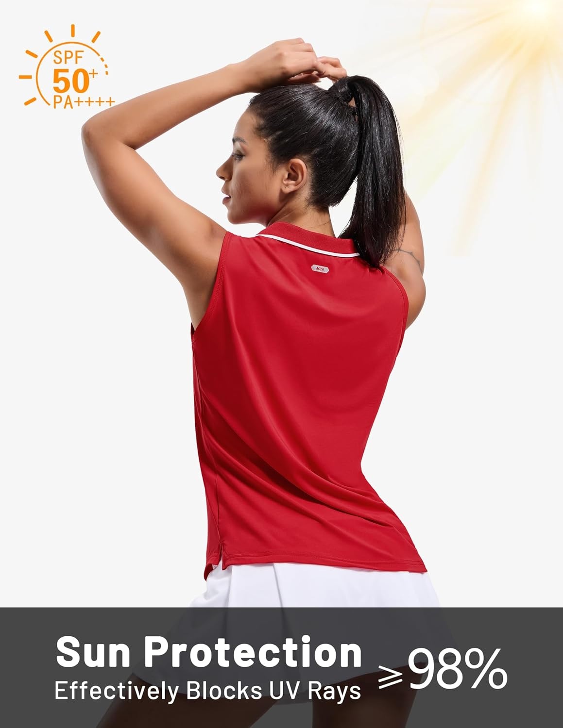 image:imageMIER Womens Sleeveless Golf Polo Shirts Dry Fit Collared Tank Tops V Neck Ribbed Athletic Tennis Shirt Moisture WickingRedWhite