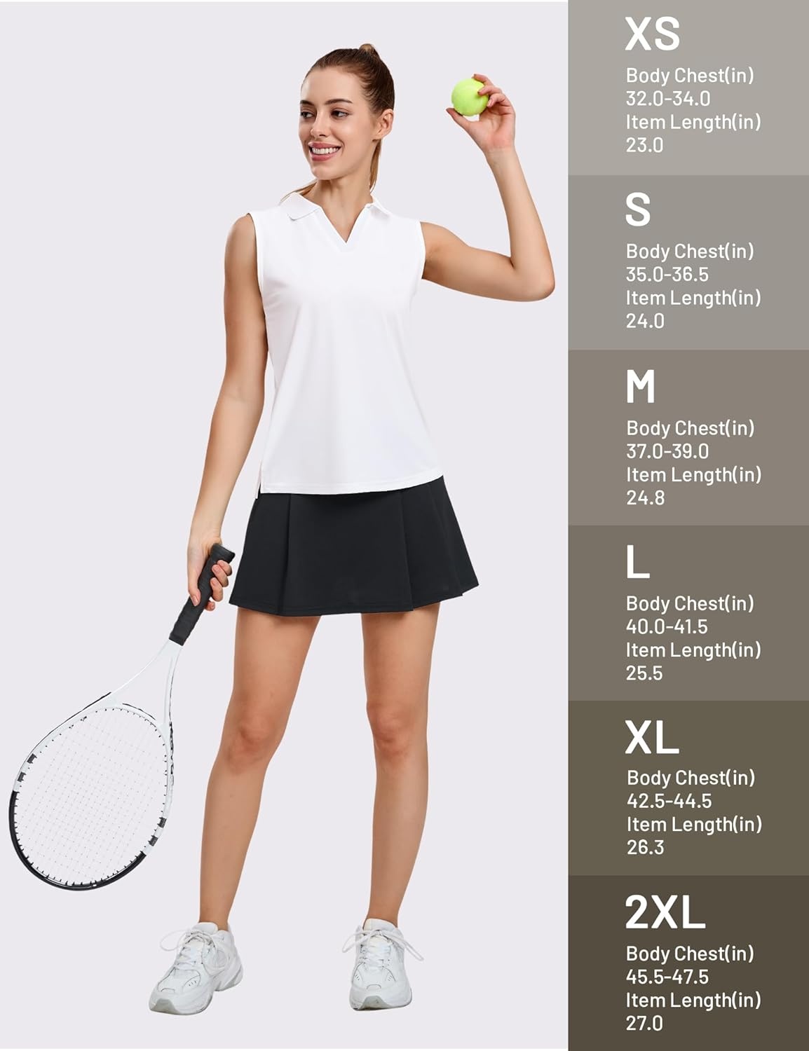 image:imageMIER Womens Sleeveless Golf Polo Shirts Dry Fit Collared Tank Tops V Neck Ribbed Athletic Tennis Shirt Moisture WickingWhite
