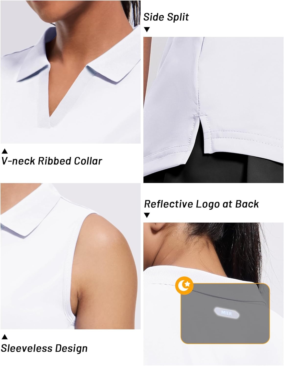 image:imageMIER Womens Sleeveless Golf Polo Shirts Dry Fit Collared Tank Tops V Neck Ribbed Athletic Tennis Shirt Moisture WickingWhite