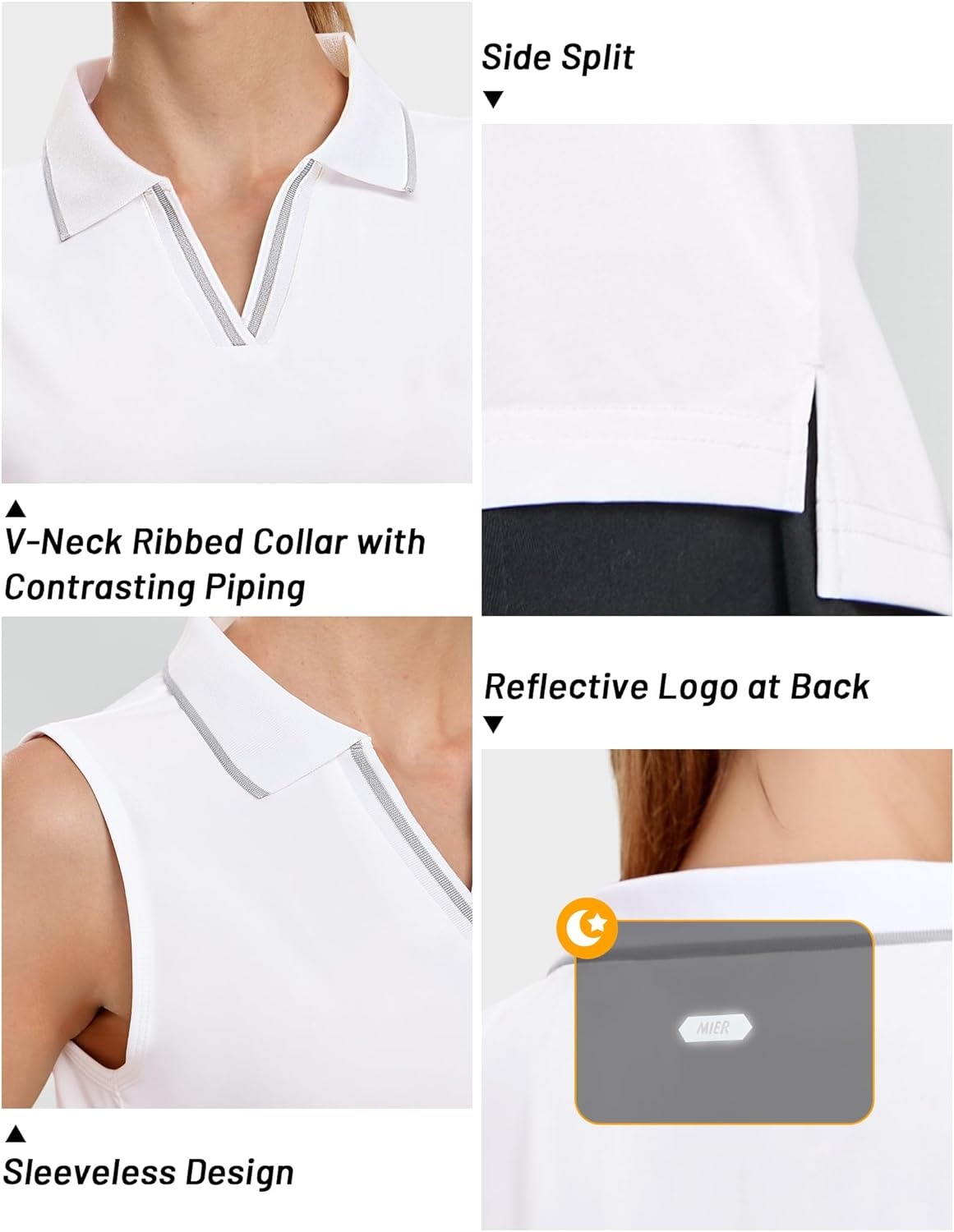 image:imageMIER Womens Sleeveless Golf Polo Shirts Dry Fit Collared Tank Tops V Neck Ribbed Athletic Tennis Shirt Moisture WickingWhiteLight Grey