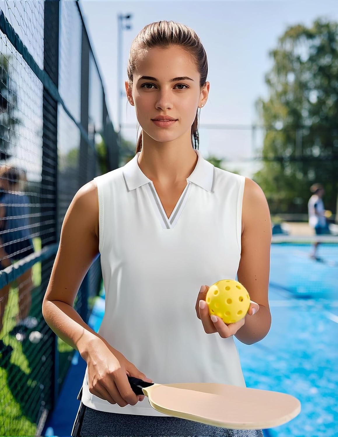 image:imageMIER Womens Sleeveless Golf Polo Shirts Dry Fit Collared Tank Tops V Neck Ribbed Athletic Tennis Shirt Moisture WickingWhiteLight Grey