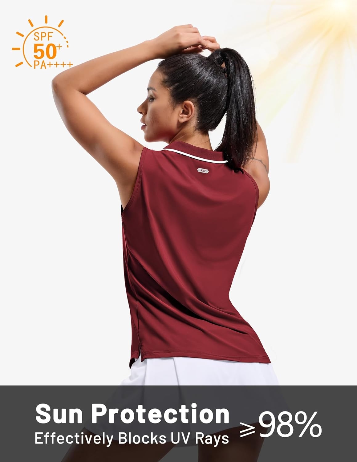 image:imageMIER Womens Sleeveless Golf Polo Shirts Dry Fit Collared Tank Tops V Neck Ribbed Athletic Tennis Shirt Moisture WickingWineWhite
