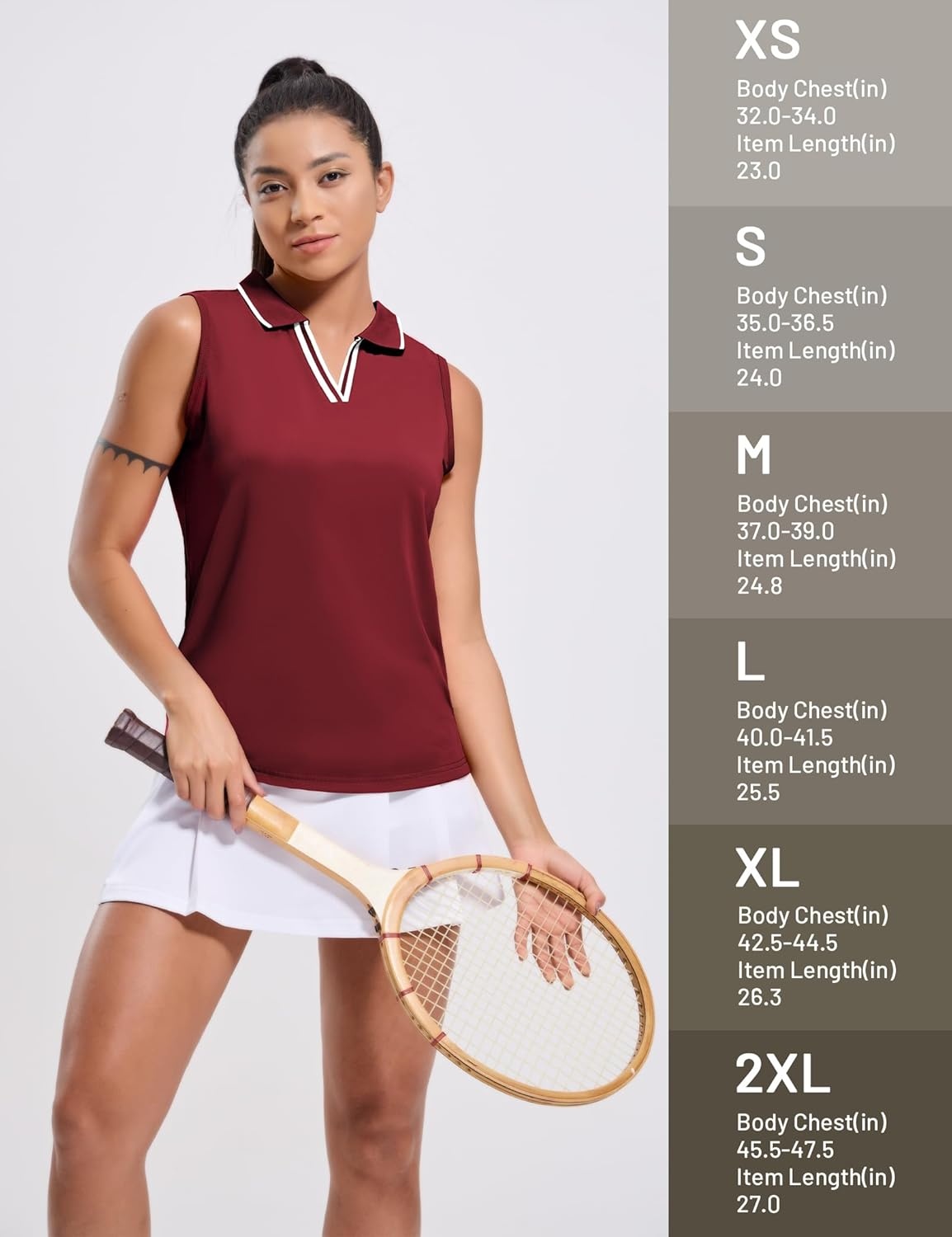 image:imageMIER Womens Sleeveless Golf Polo Shirts Dry Fit Collared Tank Tops V Neck Ribbed Athletic Tennis Shirt Moisture WickingWineWhite