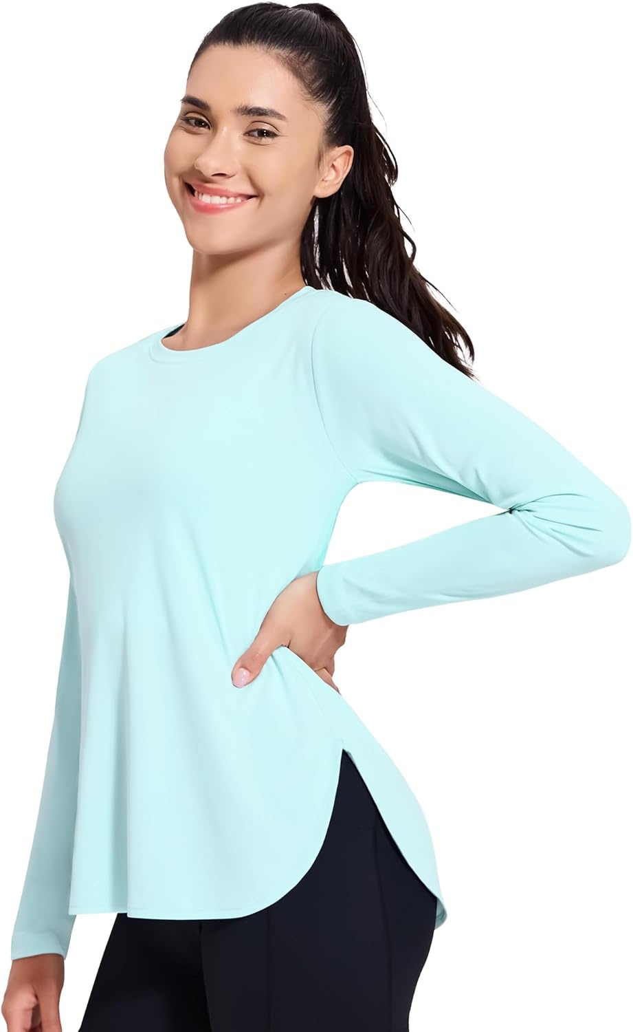 image:imageMIER Womens UPF 50 Sun Shirts Long Sleeve Workout UV Protection Dry Fit Athletic Running Gym Hiking Tops LightweightAqua