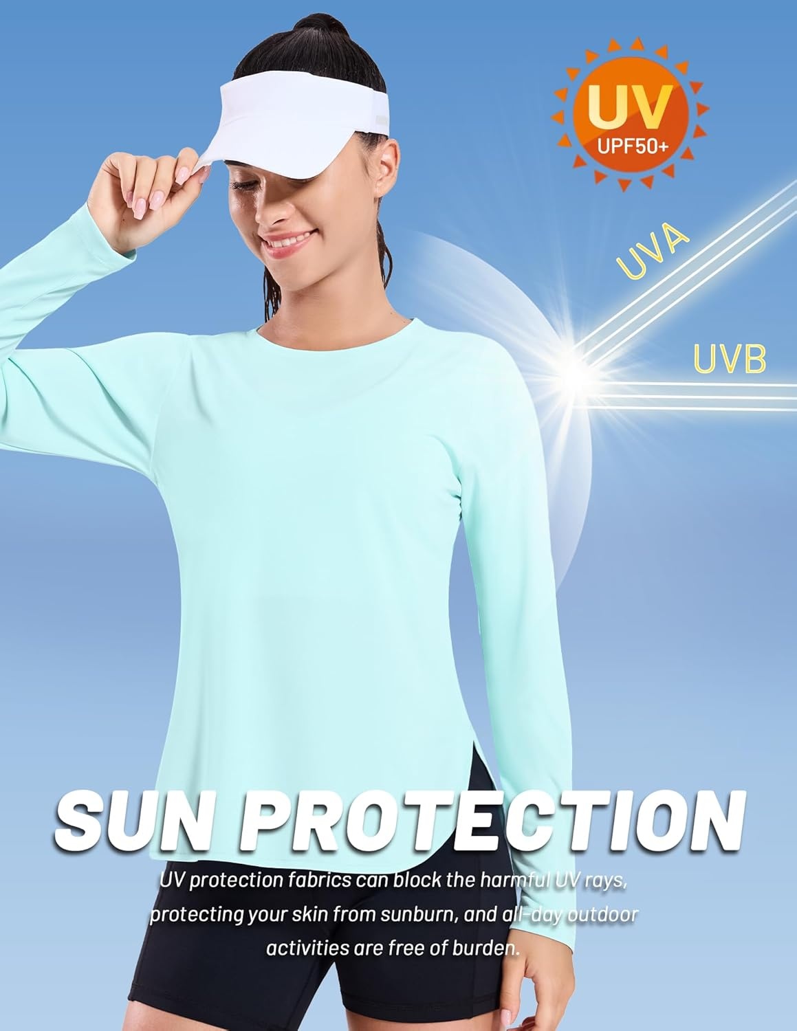 image:imageMIER Womens UPF 50 Sun Shirts Long Sleeve Workout UV Protection Dry Fit Athletic Running Gym Hiking Tops LightweightAqua
