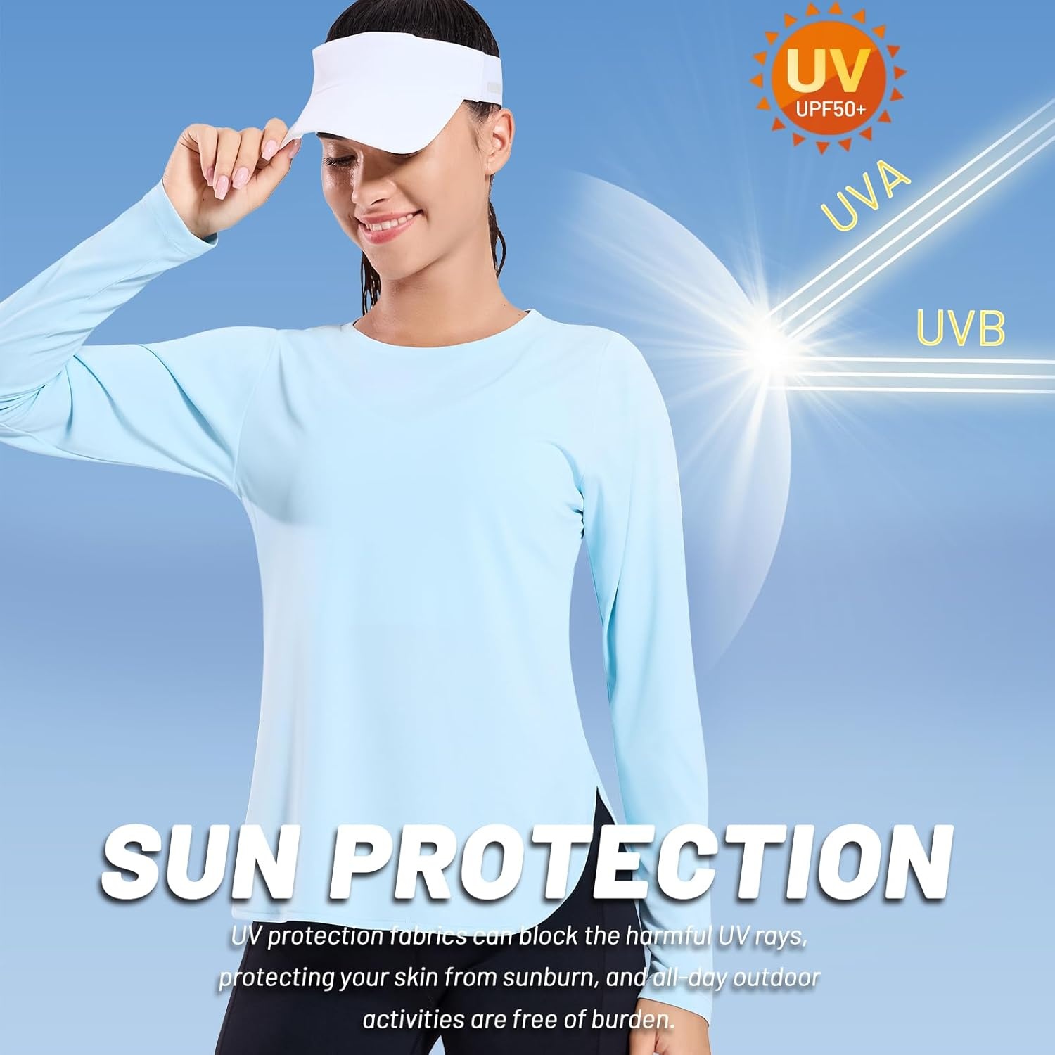 image:imageMIER Womens UPF 50 Sun Shirts Long Sleeve Workout UV Protection Dry Fit Athletic Running Gym Hiking Tops LightweightLight Blue