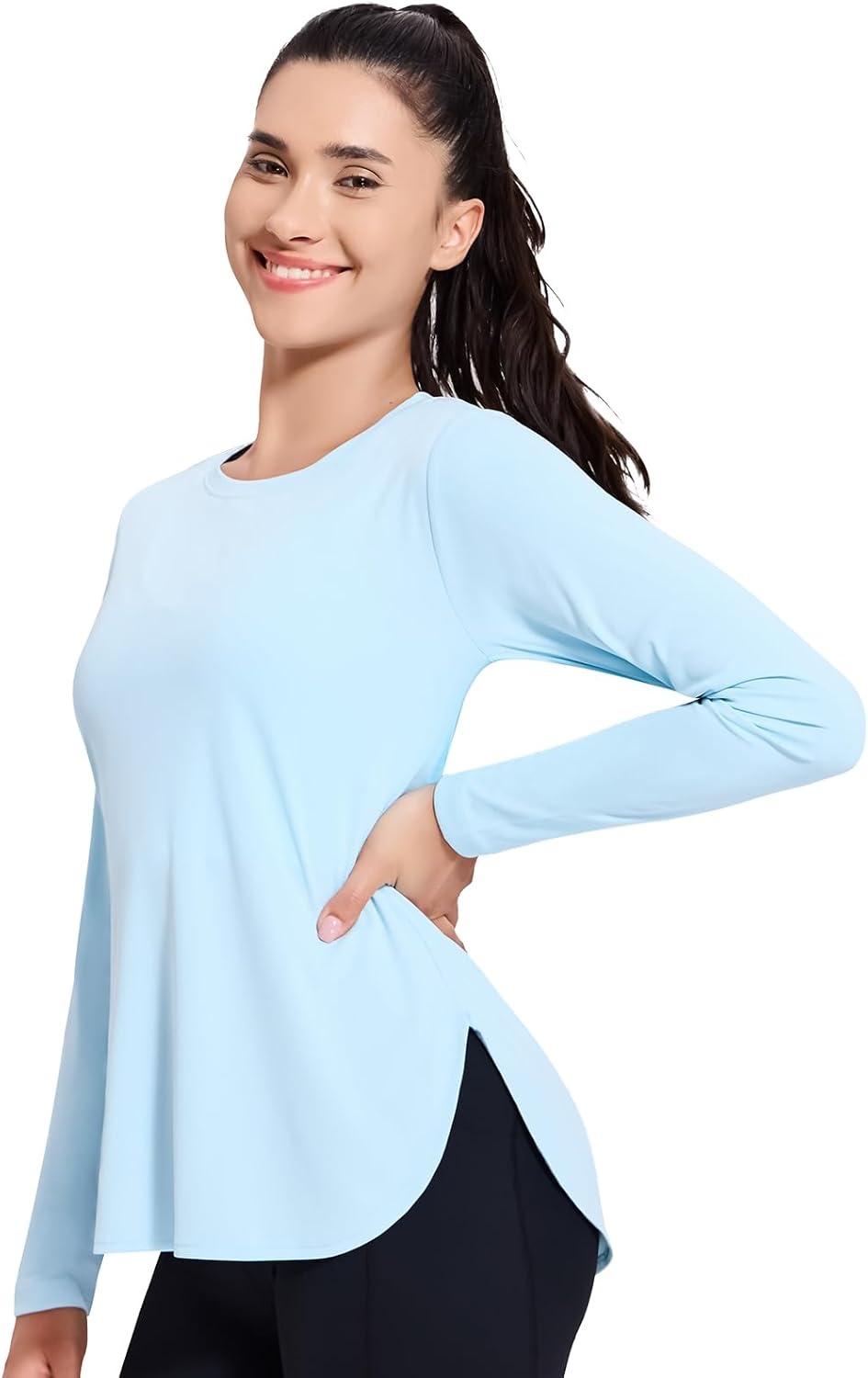 image:imageMIER Womens UPF 50 Sun Shirts Long Sleeve Workout UV Protection Dry Fit Athletic Running Gym Hiking Tops LightweightLight Blue