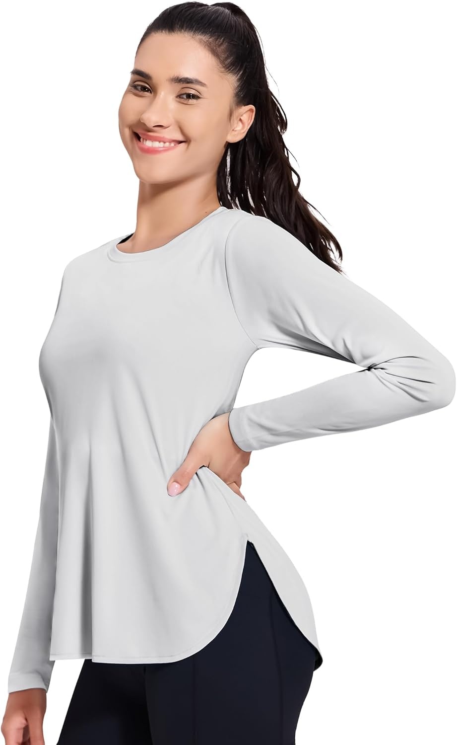 image:imageMIER Womens UPF 50 Sun Shirts Long Sleeve Workout UV Protection Dry Fit Athletic Running Gym Hiking Tops LightweightLight Grey