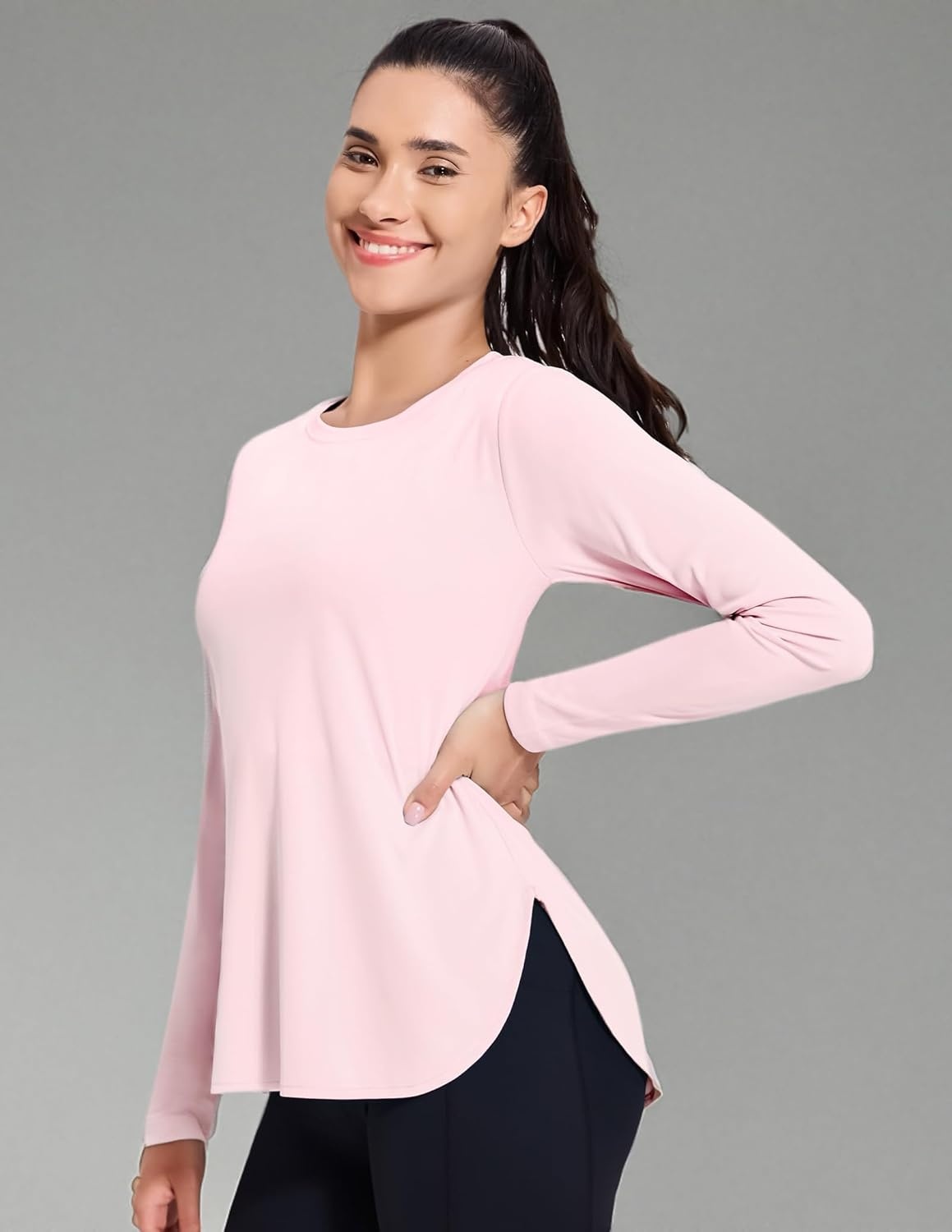 image:imageMIER Womens UPF 50 Sun Shirts Long Sleeve Workout UV Protection Dry Fit Athletic Running Gym Hiking Tops LightweightLight Pink