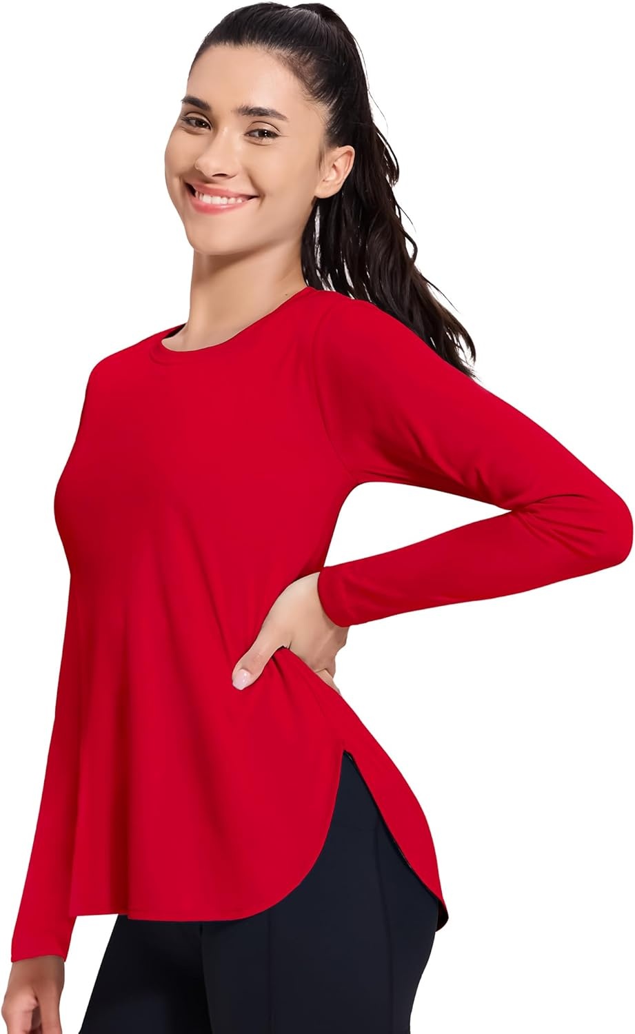 image:imageMIER Womens UPF 50 Sun Shirts Long Sleeve Workout UV Protection Dry Fit Athletic Running Gym Hiking Tops LightweightRed