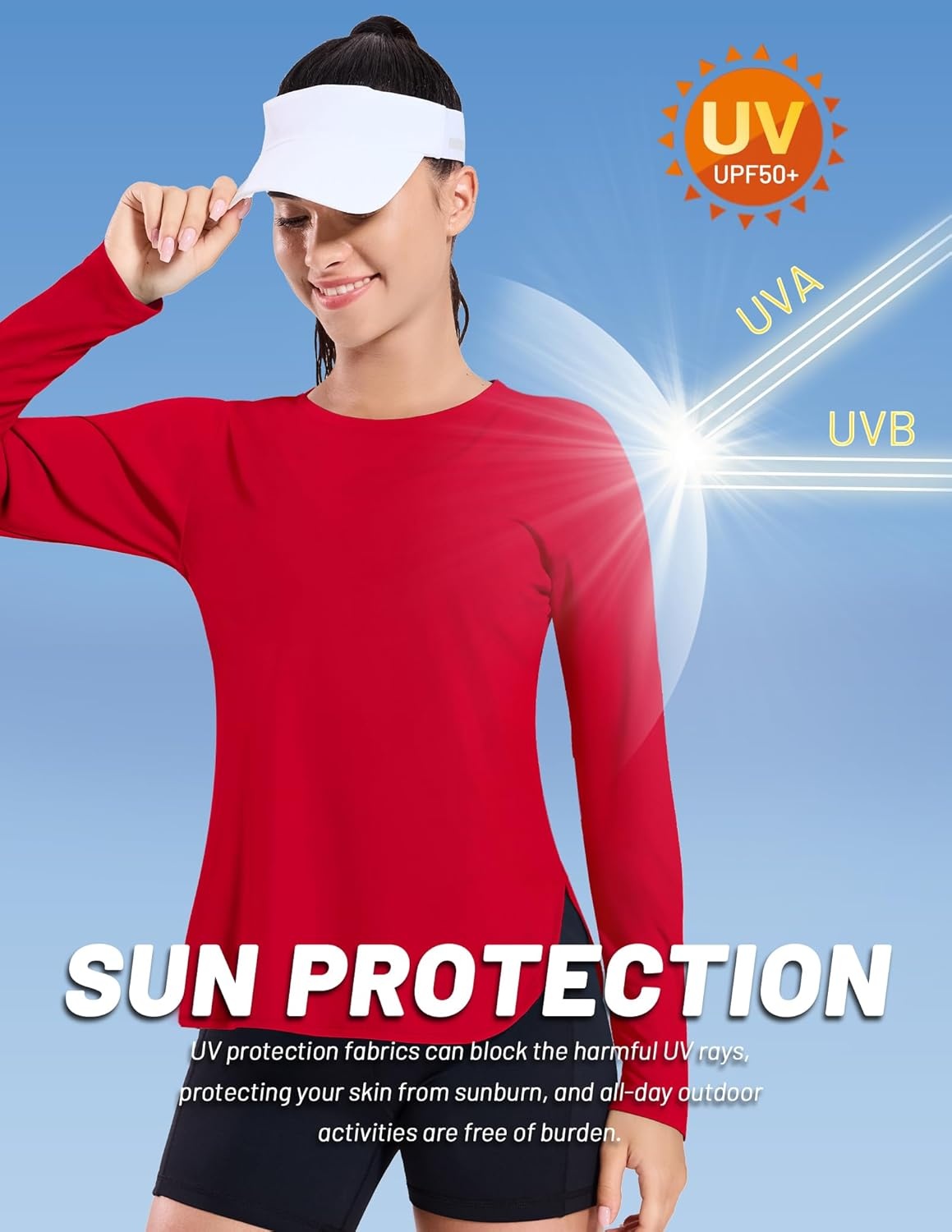 image:imageMIER Womens UPF 50 Sun Shirts Long Sleeve Workout UV Protection Dry Fit Athletic Running Gym Hiking Tops LightweightRed