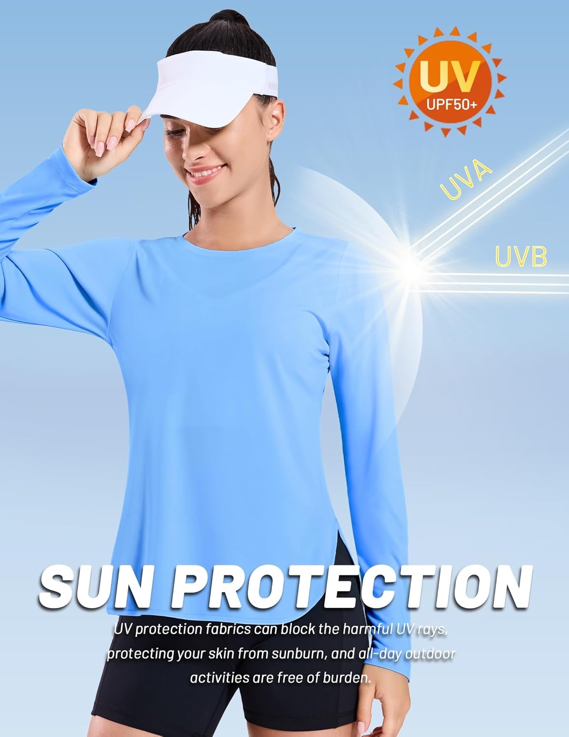 image:imageMIER Womens UPF 50 Sun Shirts Long Sleeve Workout UV Protection Dry Fit Athletic Running Gym Hiking Tops LightweightSky Blue
