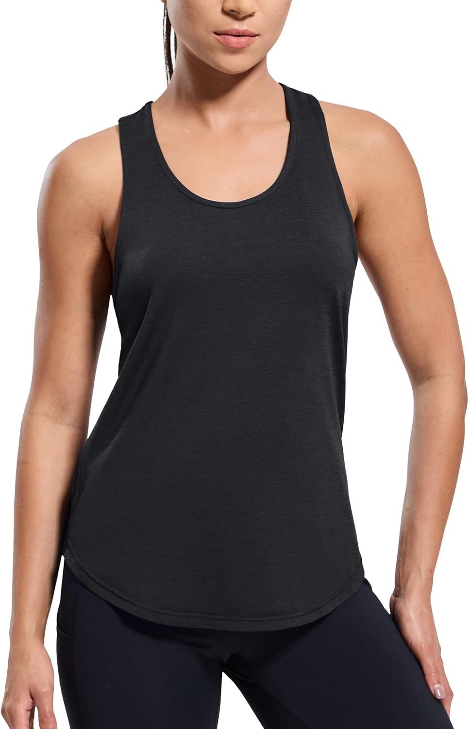 image:imageMIER Womens Workout Tank Tops Sleeveless Yoga Athletic Running Dry Fit Shirts Racerback Soft Gym Muscle Tee Scoop NeckBlack