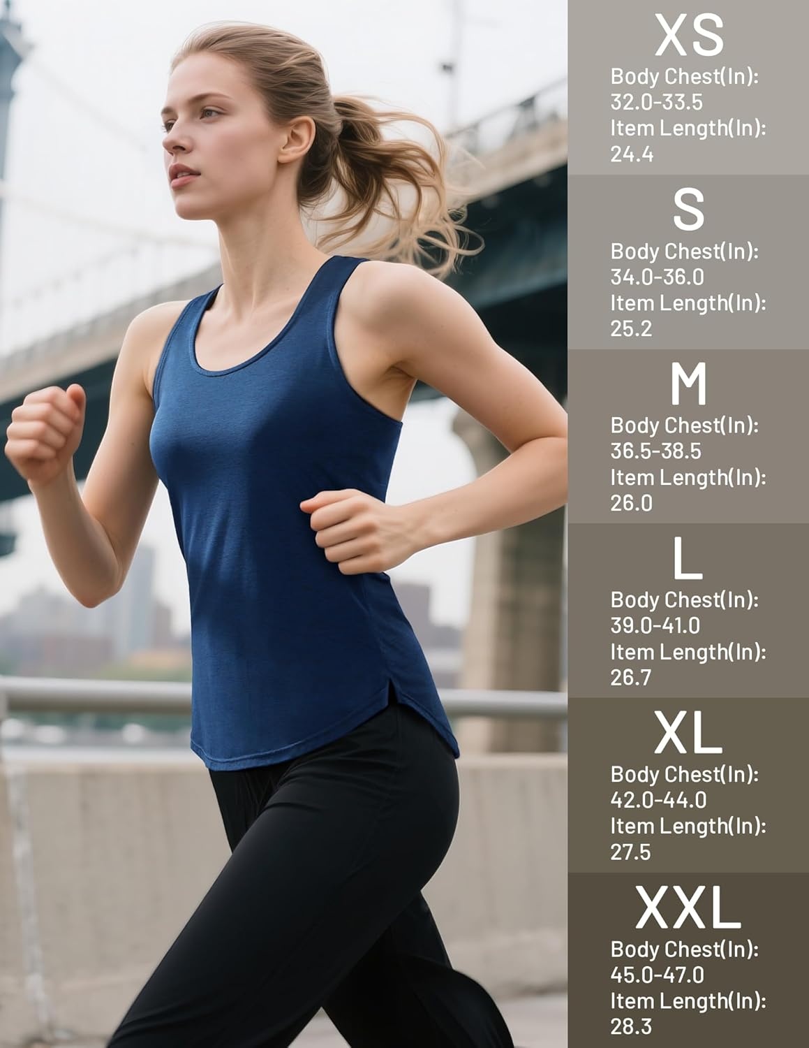 image:imageMIER Womens Workout Tank Tops Sleeveless Yoga Athletic Running Dry Fit Shirts Racerback Soft Gym Muscle Tee Scoop NeckHeather Dark Blue