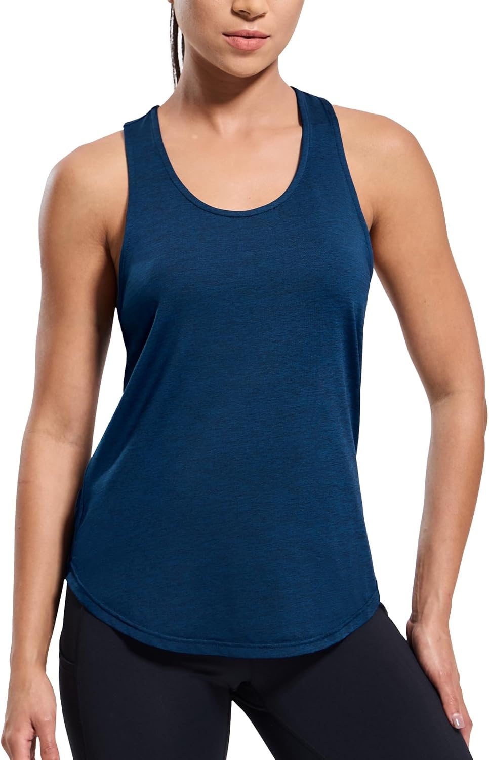 image:imageMIER Womens Workout Tank Tops Sleeveless Yoga Athletic Running Dry Fit Shirts Racerback Soft Gym Muscle Tee Scoop NeckHeather Dark Blue