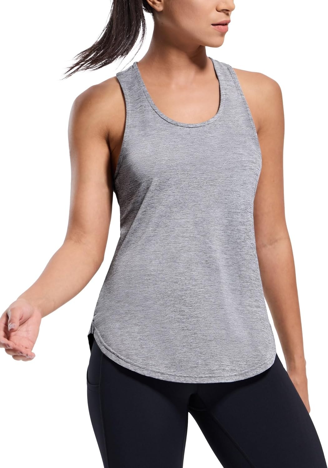 image:imageMIER Womens Workout Tank Tops Sleeveless Yoga Athletic Running Dry Fit Shirts Racerback Soft Gym Muscle Tee Scoop NeckHeather Grey