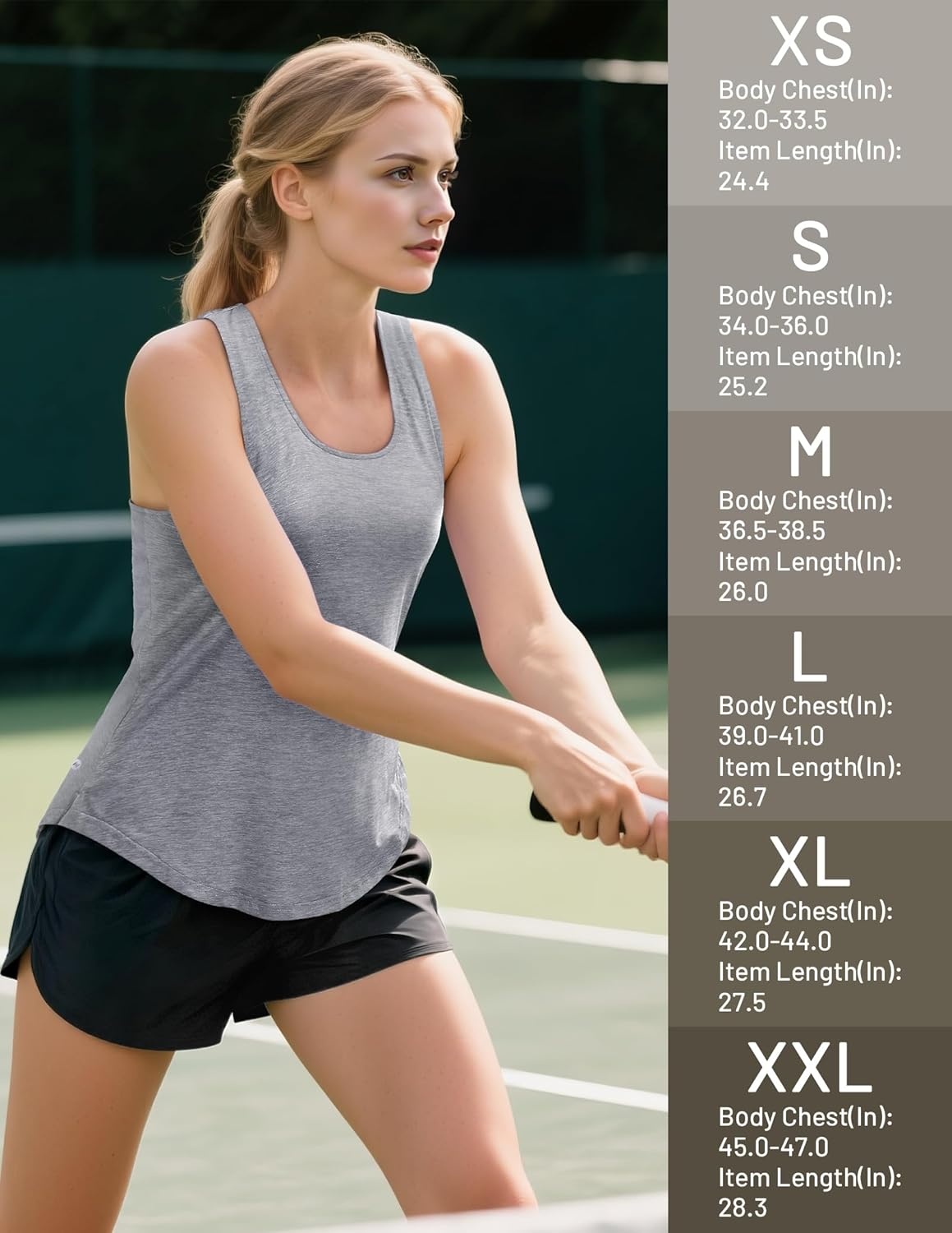 image:imageMIER Womens Workout Tank Tops Sleeveless Yoga Athletic Running Dry Fit Shirts Racerback Soft Gym Muscle Tee Scoop NeckHeather Grey