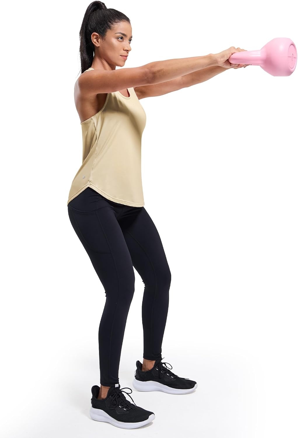image:imageMIER Womens Workout Tank Tops Sleeveless Yoga Athletic Running Dry Fit Shirts Racerback Soft Gym Muscle Tee Scoop NeckLight Khaki
