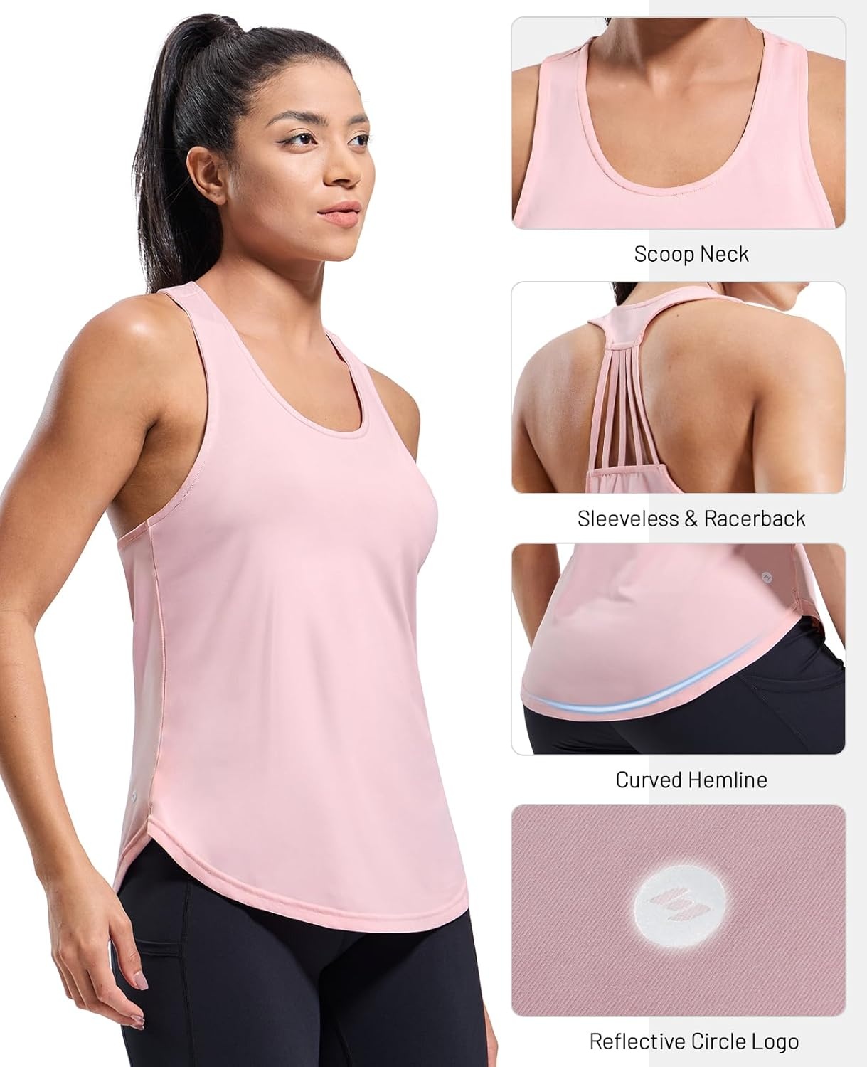 image:imageMIER Womens Workout Tank Tops Sleeveless Yoga Athletic Running Dry Fit Shirts Racerback Soft Gym Muscle Tee Scoop NeckLight Pink