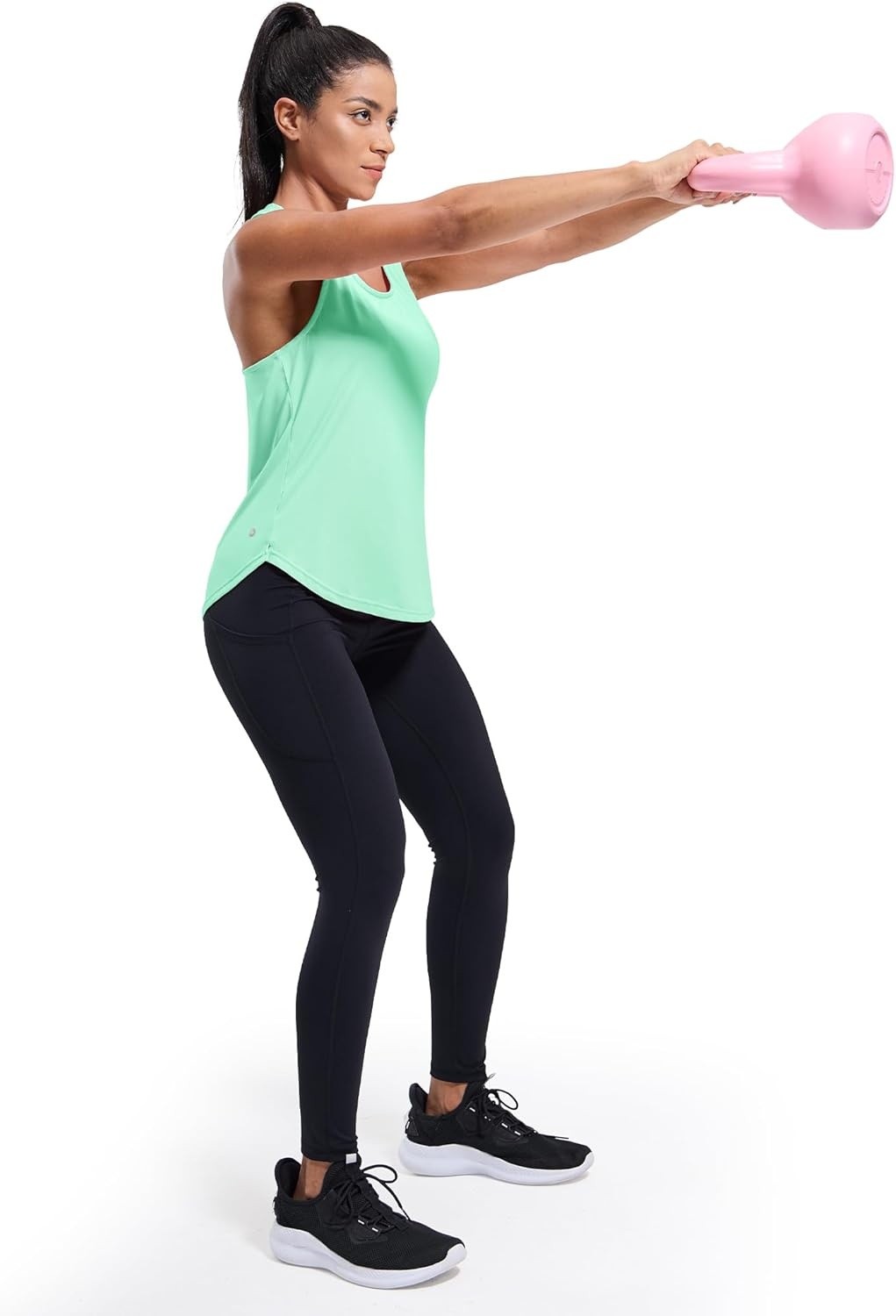 image:imageMIER Womens Workout Tank Tops Sleeveless Yoga Athletic Running Dry Fit Shirts Racerback Soft Gym Muscle Tee Scoop NeckMint Green