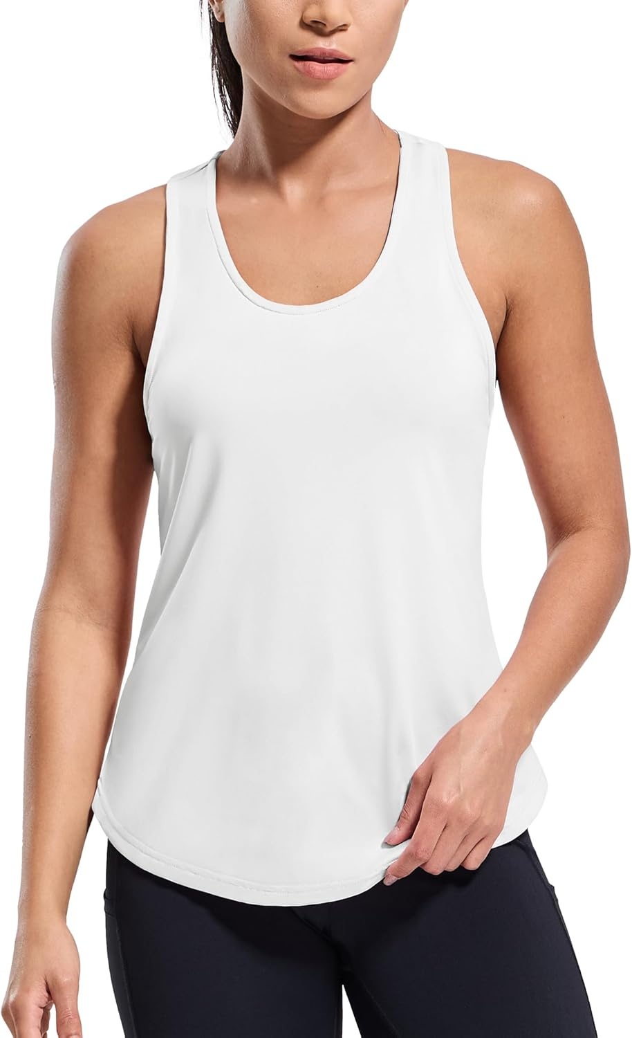 image:imageMIER Womens Workout Tank Tops Sleeveless Yoga Athletic Running Dry Fit Shirts Racerback Soft Gym Muscle Tee Scoop NeckWhite