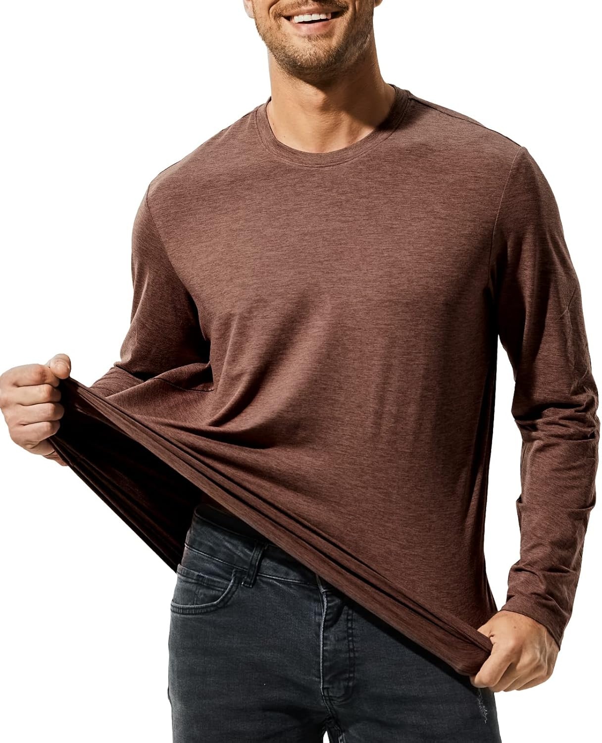 image:imageMIER XSofort Mens Long Sleeve TShirts Lightweight Super Soft Athletic Crew Neck Tees for Running Lounging Casual WorkoutBrown Heather