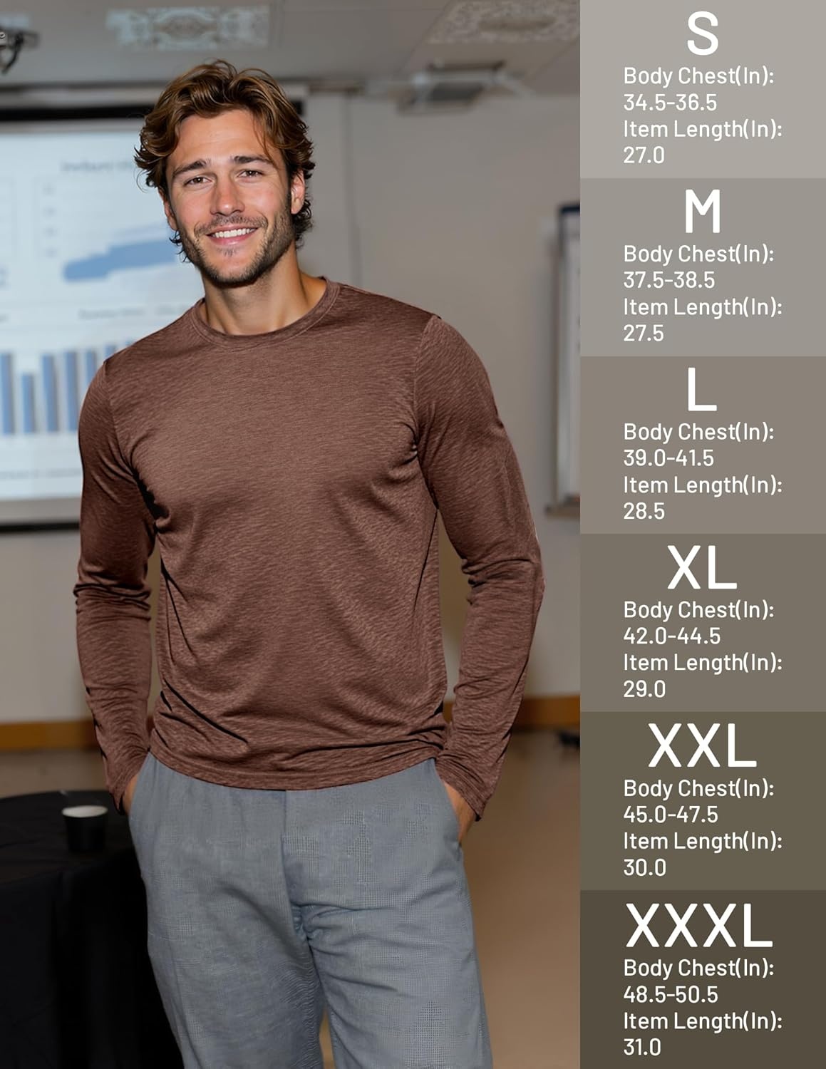 image:imageMIER XSofort Mens Long Sleeve TShirts Lightweight Super Soft Athletic Crew Neck Tees for Running Lounging Casual WorkoutBrown Heather