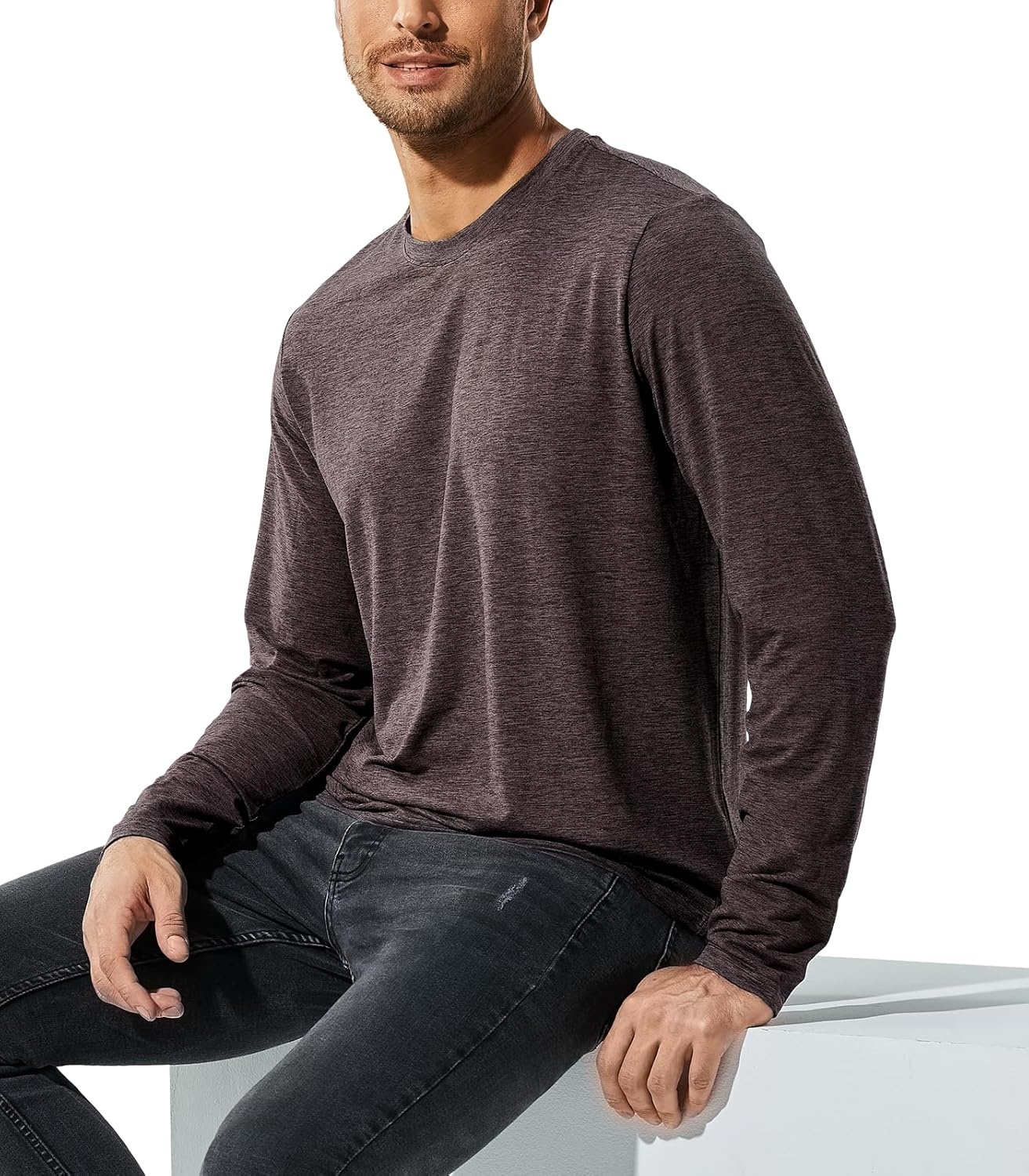 image:imageMIER XSofort Mens Long Sleeve TShirts Lightweight Super Soft Athletic Crew Neck Tees for Running Lounging Casual WorkoutDark Brown Heather