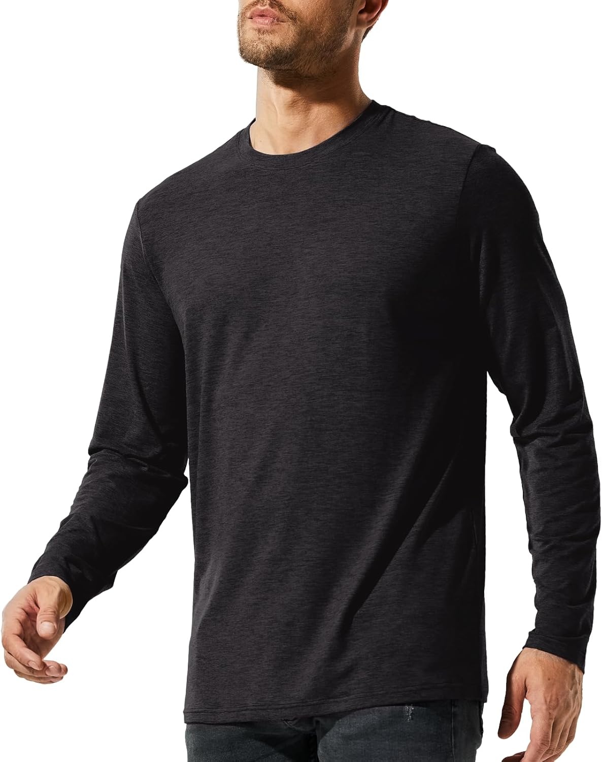 image:imageMIER XSofort Mens Long Sleeve TShirts Lightweight Super Soft Athletic Crew Neck Tees for Running Lounging Casual WorkoutHeather Black