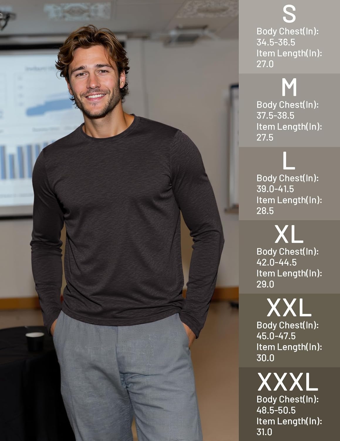 image:imageMIER XSofort Mens Long Sleeve TShirts Lightweight Super Soft Athletic Crew Neck Tees for Running Lounging Casual WorkoutHeather Black