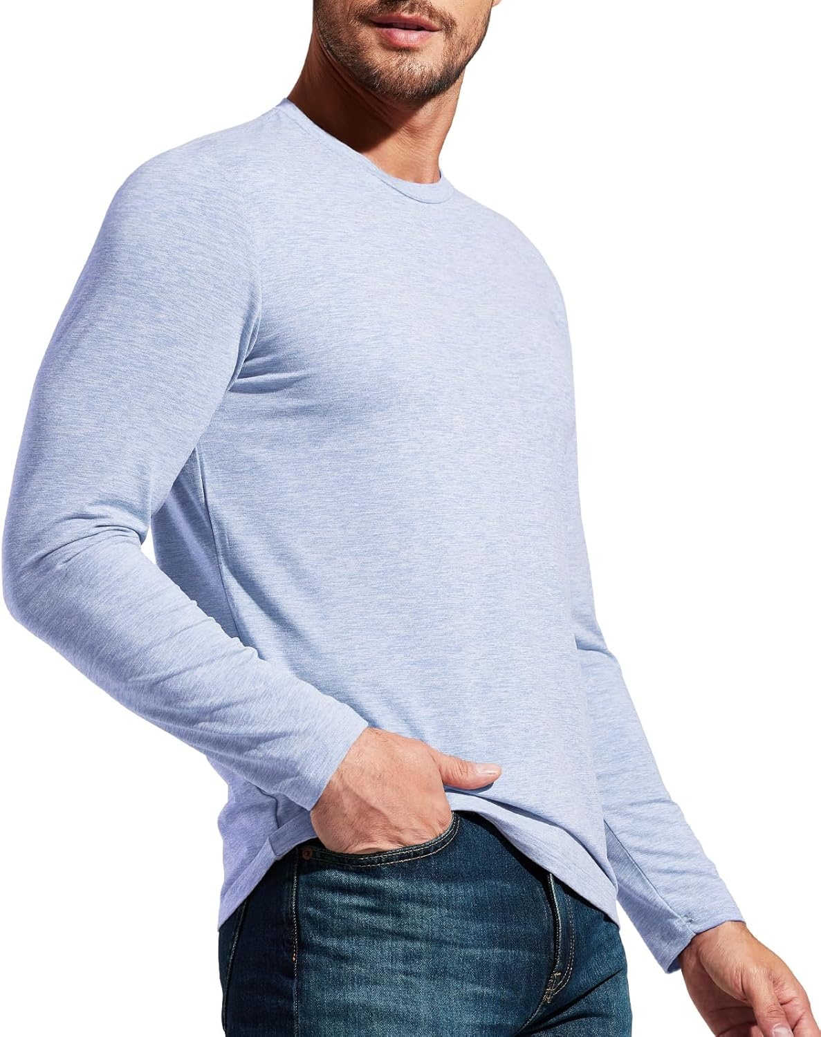 image:imageMIER XSofort Mens Long Sleeve TShirts Lightweight Super Soft Athletic Crew Neck Tees for Running Lounging Casual WorkoutHeather Blue