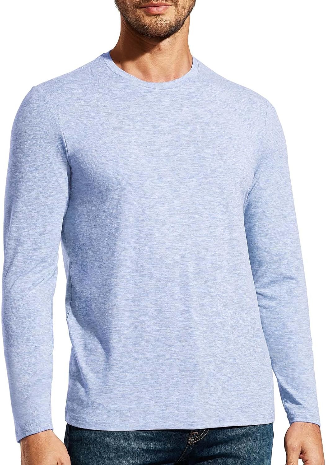 image:imageMIER XSofort Mens Long Sleeve TShirts Lightweight Super Soft Athletic Crew Neck Tees for Running Lounging Casual WorkoutHeather Blue