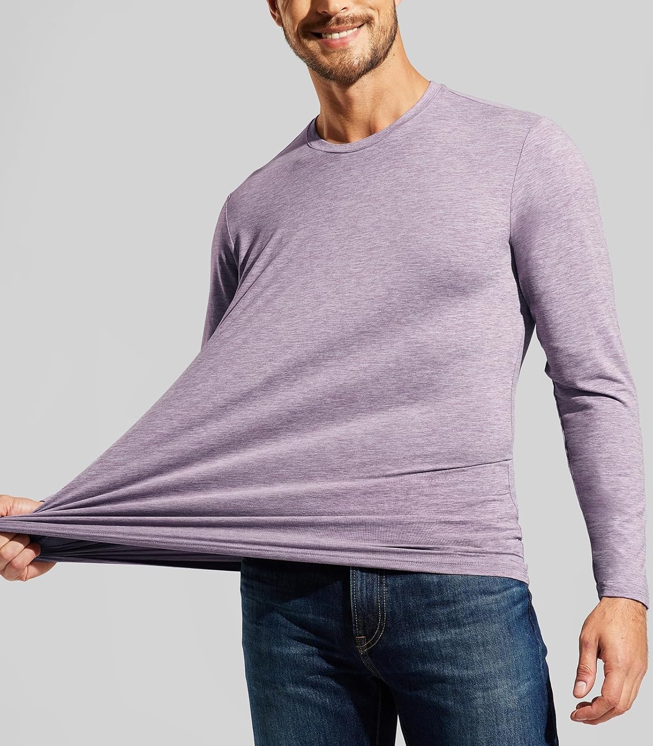 image:imageMIER XSofort Mens Long Sleeve TShirts Lightweight Super Soft Athletic Crew Neck Tees for Running Lounging Casual WorkoutLavender Heather