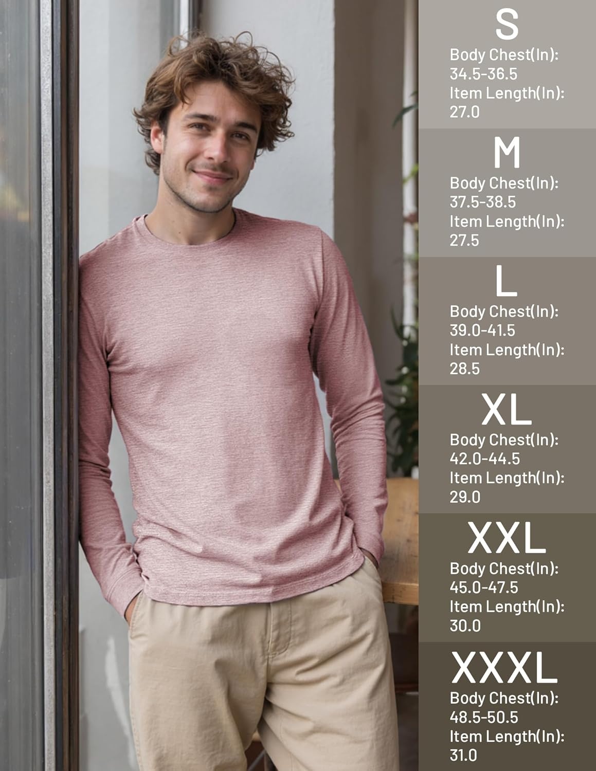 image:imageMIER XSofort Mens Long Sleeve TShirts Lightweight Super Soft Athletic Crew Neck Tees for Running Lounging Casual WorkoutPink Heather