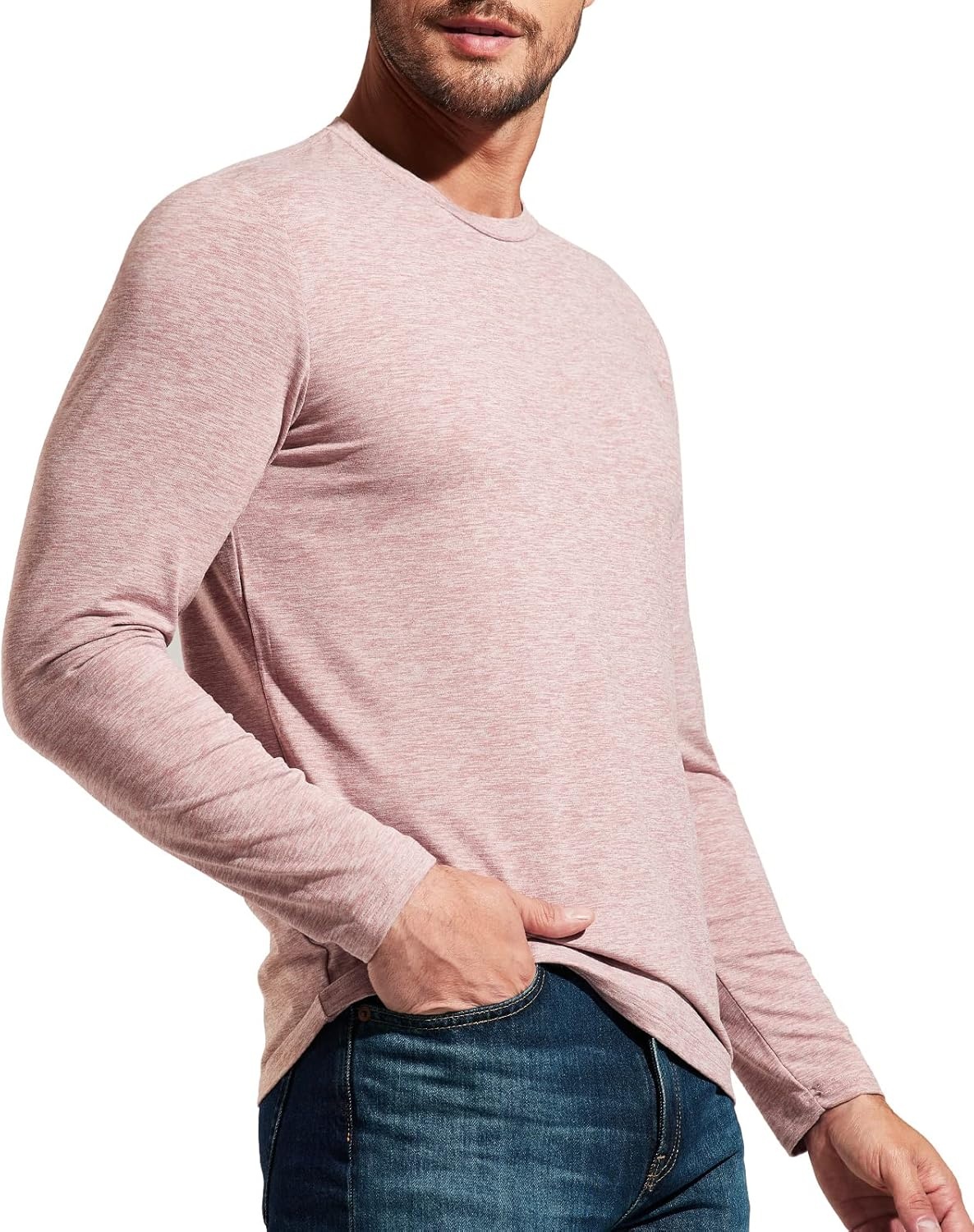image:imageMIER XSofort Mens Long Sleeve TShirts Lightweight Super Soft Athletic Crew Neck Tees for Running Lounging Casual WorkoutPink Heather