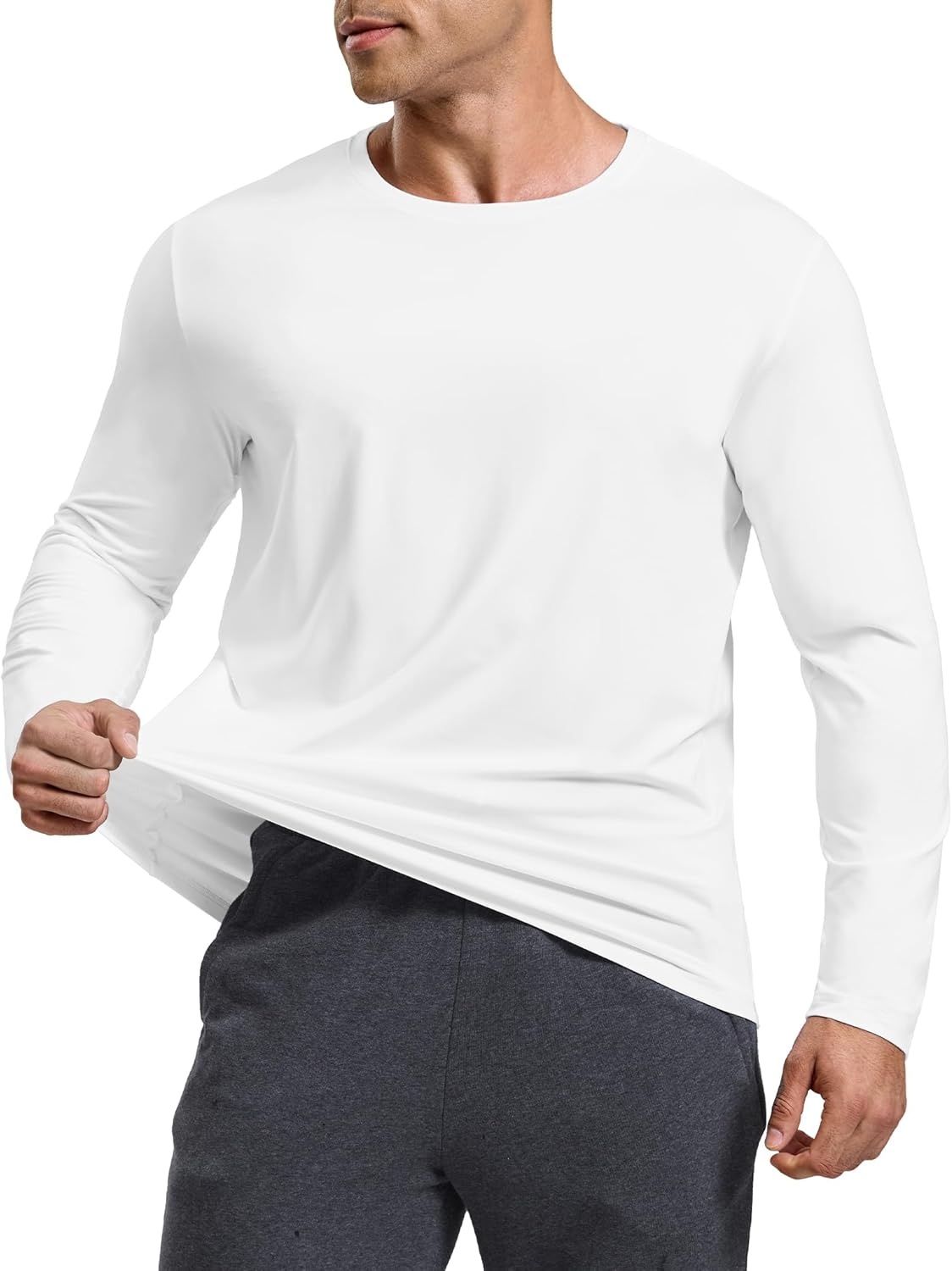 image:imageMIER XSofort Mens Long Sleeve TShirts Lightweight Super Soft Athletic Crew Neck Tees for Running Lounging Casual WorkoutWhite