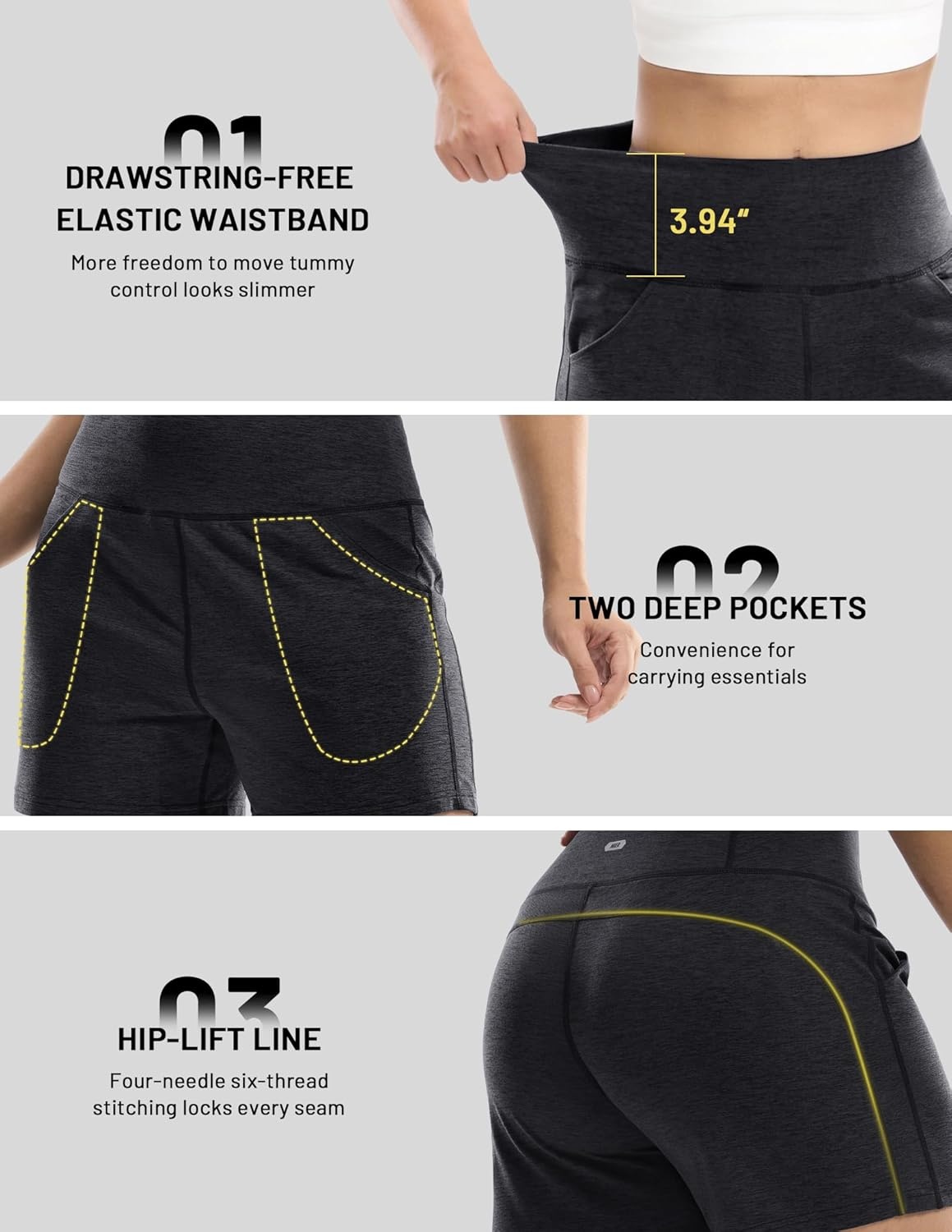 image:imageMIER XSofort Sweat Shorts for Women UltraSoft Quick Dry Summer Shorts for Athletic Running Casual Lounge Workout 3 PocketsHeather Black