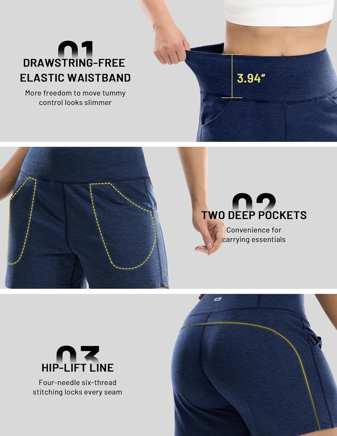 image:imageMIER XSofort Sweat Shorts for Women UltraSoft Quick Dry Summer Shorts for Athletic Running Casual Lounge Workout 3 PocketsHeather Navy