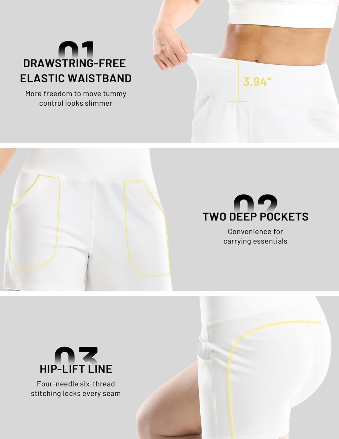 image:imageMIER XSofort Sweat Shorts for Women UltraSoft Quick Dry Summer Shorts for Athletic Running Casual Lounge Workout 3 PocketsWhite