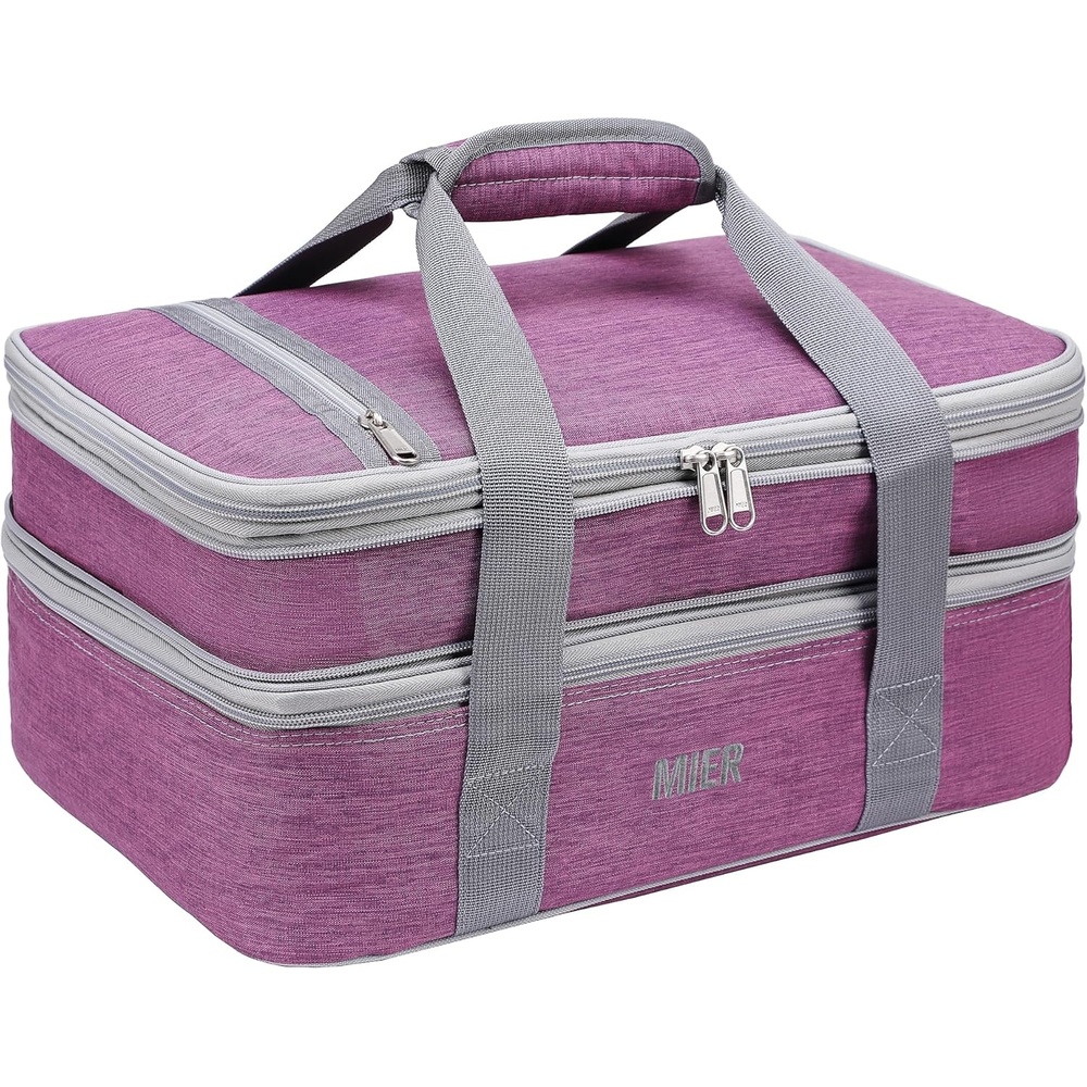 image:imageMIER Insulated Double Casserole Carrier Thermal Lunch Tote for Potluck Parties Picnic Beach Fits 9 x 13 Inches Casserole Dish Expandable by Mid Zipper PurplePurple