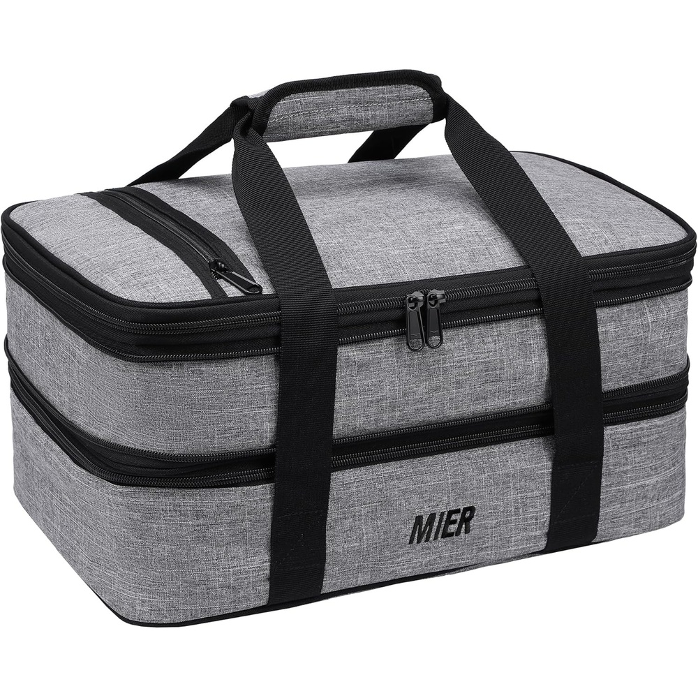 image:imageMIER Insulated Double Casserole Carrier Thermal Lunch Tote for Potluck Parties Picnic Beach Fits 9 x 13 Inches Casserole Dish Expandable by Mid Zipper PurpleGray