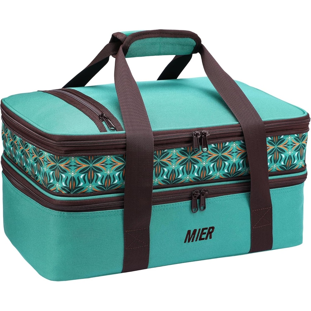 image:imageMIER Insulated Double Casserole Carrier Thermal Lunch Tote for Potluck Parties Picnic Beach Fits 9 x 13 Inches Casserole Dish Expandable by Mid Zipper PurpleTeal