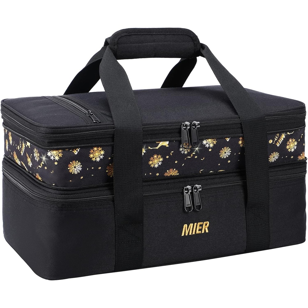 image:imageMIER Insulated Double Casserole Carrier Thermal Lunch Tote for Potluck Parties Picnic Beach Fits 9 x 13 Inches Casserole Dish Expandable by Mid Zipper PurpleBlack