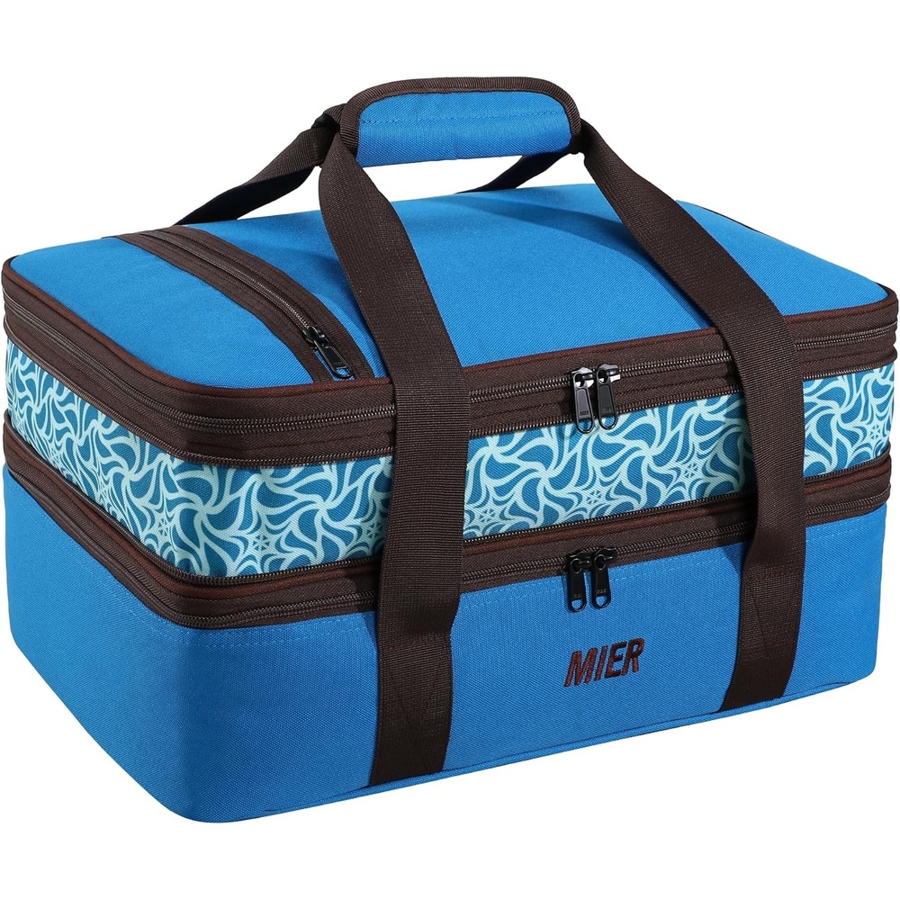 image:imageMIER Insulated Double Casserole Carrier Thermal Lunch Tote for Potluck Parties Picnic Beach Fits 9 x 13 Inches Casserole Dish Expandable by Mid Zipper PurpleBlue