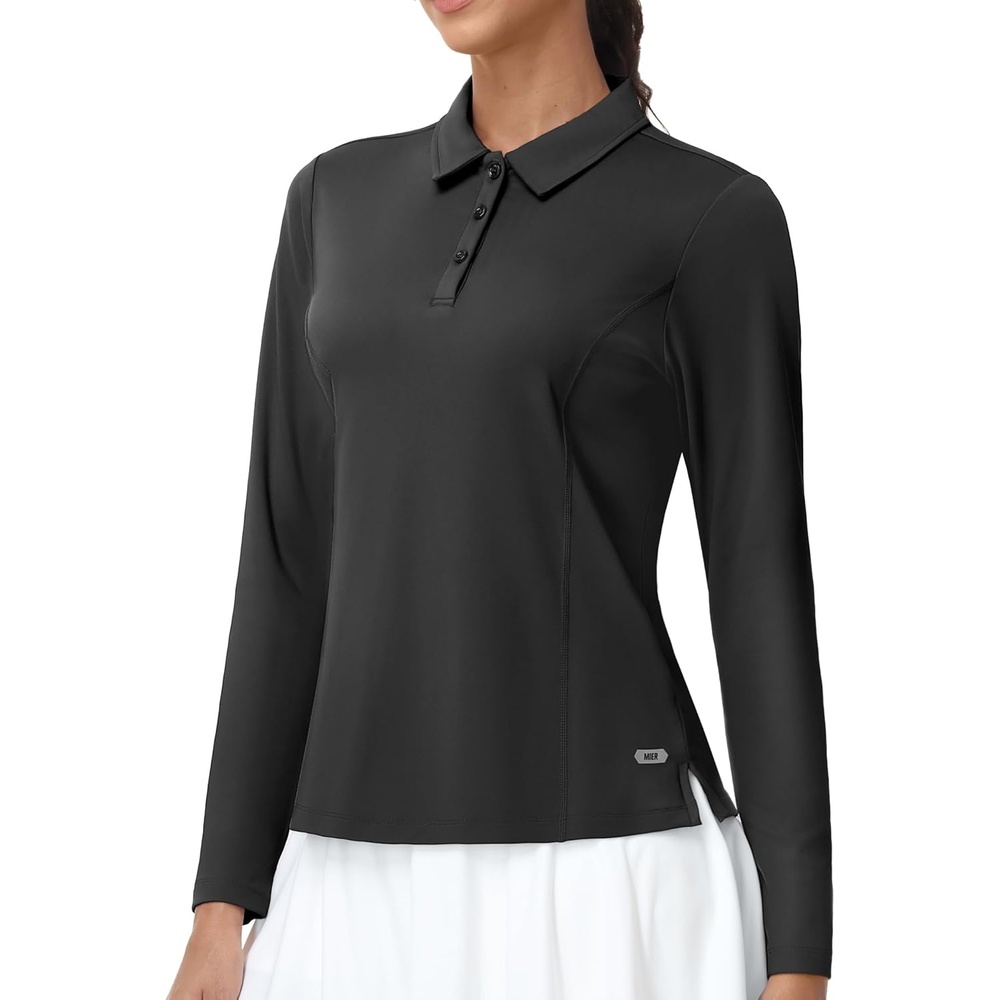 image:imageMIER Long Sleeve Polo Shirts for Women Quick Dry Collared Golf Tops for Athletic Tennis Work Inherent UPF 50 Sun ProtectionDark Grey
